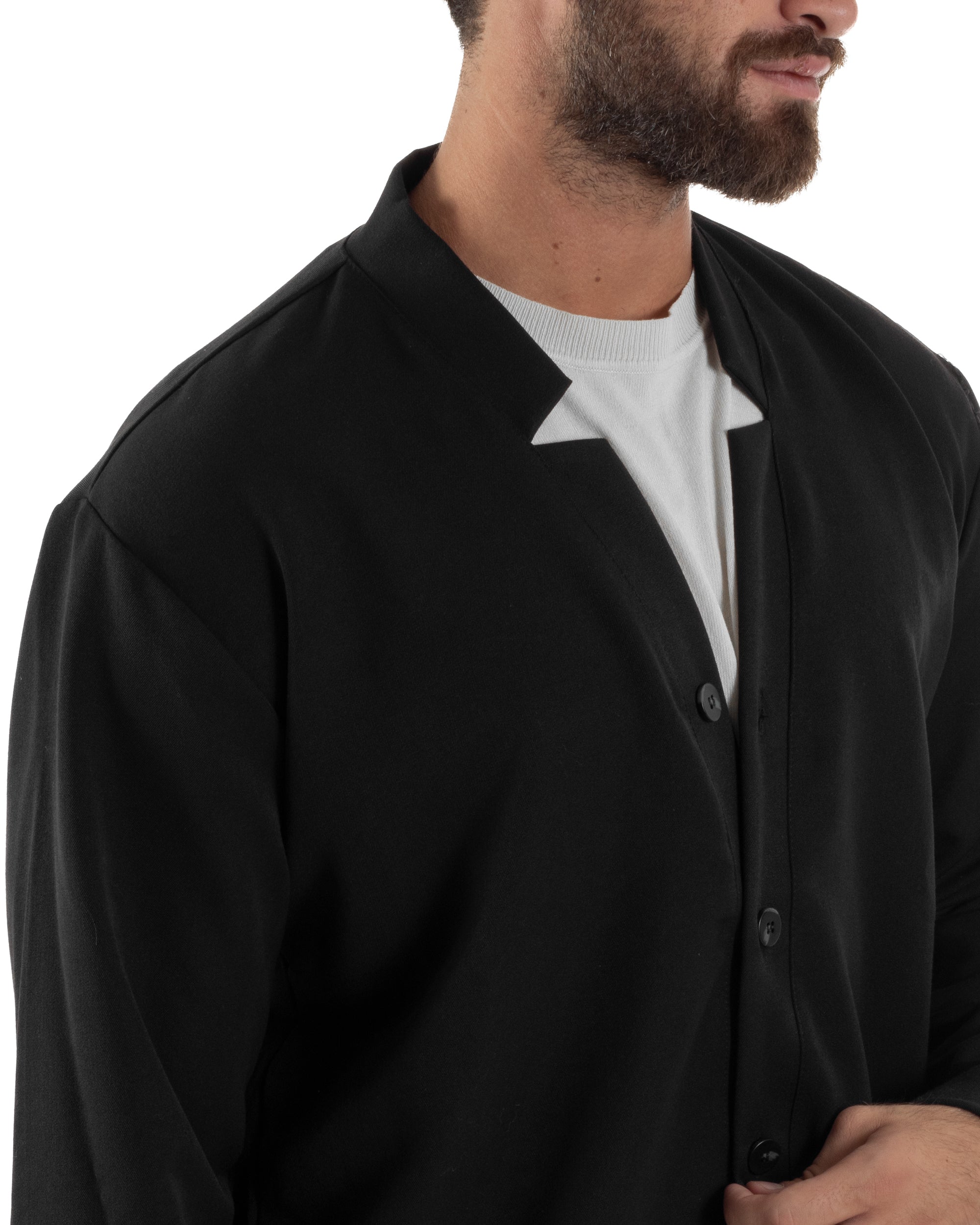 Coordinato Camicia Pantaloni Viscosa Casual Nero OU2536A