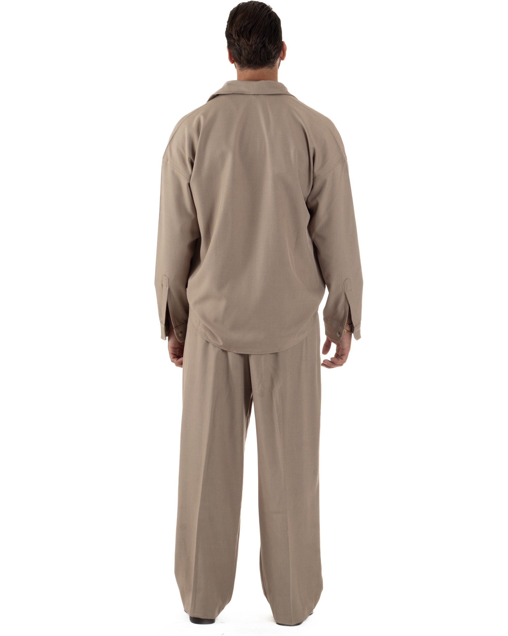 Coordinato Uomo Viscosa Camicia Pantaloni Baggy Casual Beige OU2537A