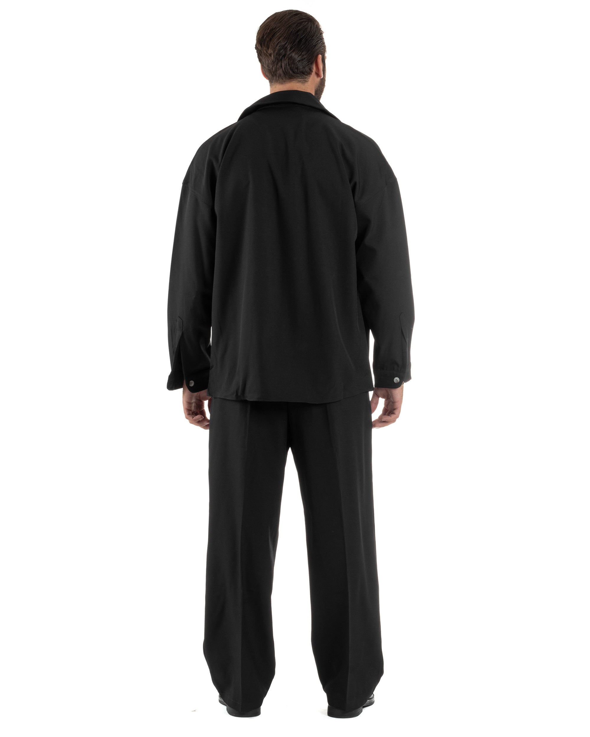 Coordinato Uomo Viscosa Camicia Pantaloni Baggy Casual Nero OU2538A