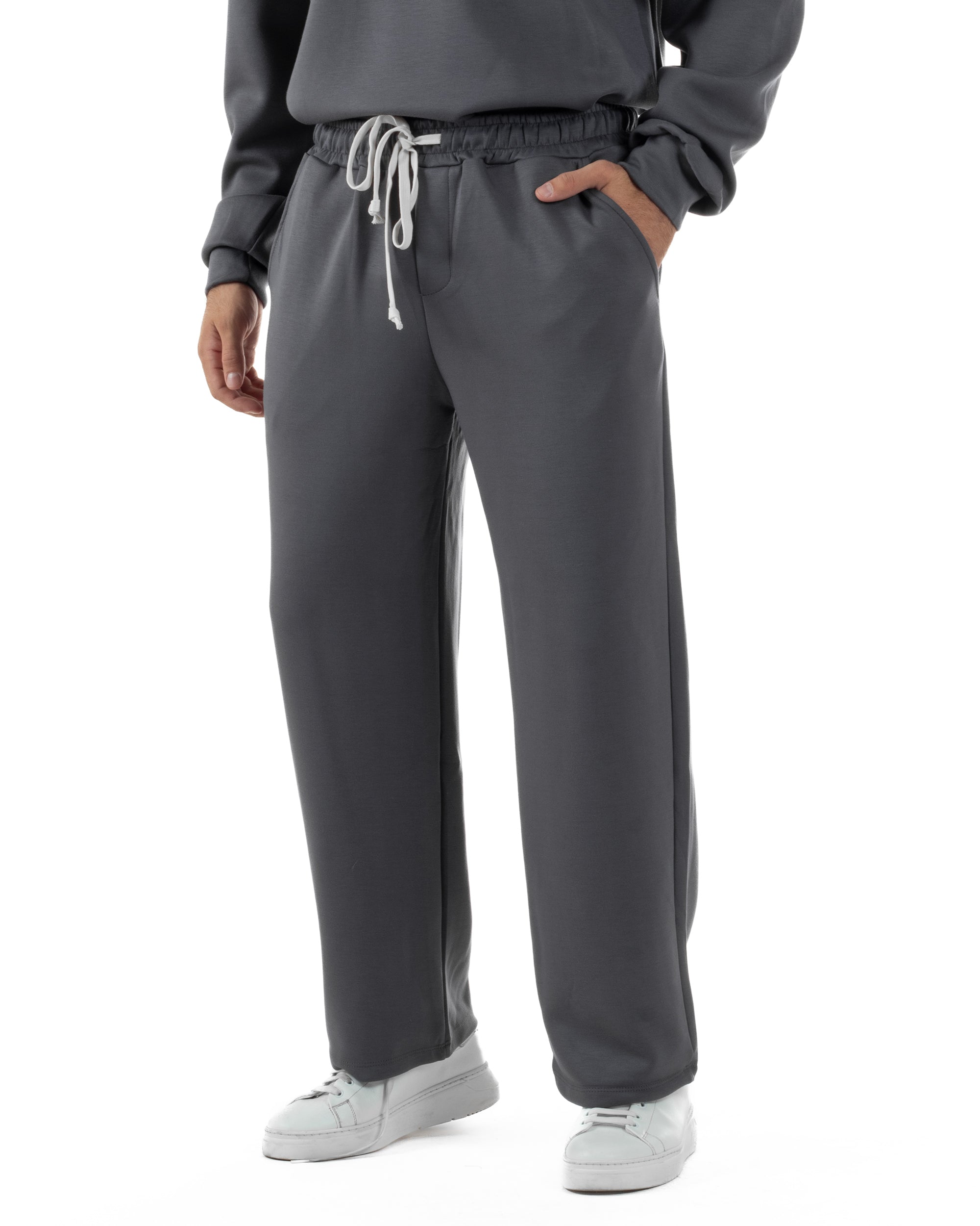Coordinato Uomo Tuta Felpa Con Colletto Zip Pantaloni Baggy Relaxed Fit Piombo OU2539A