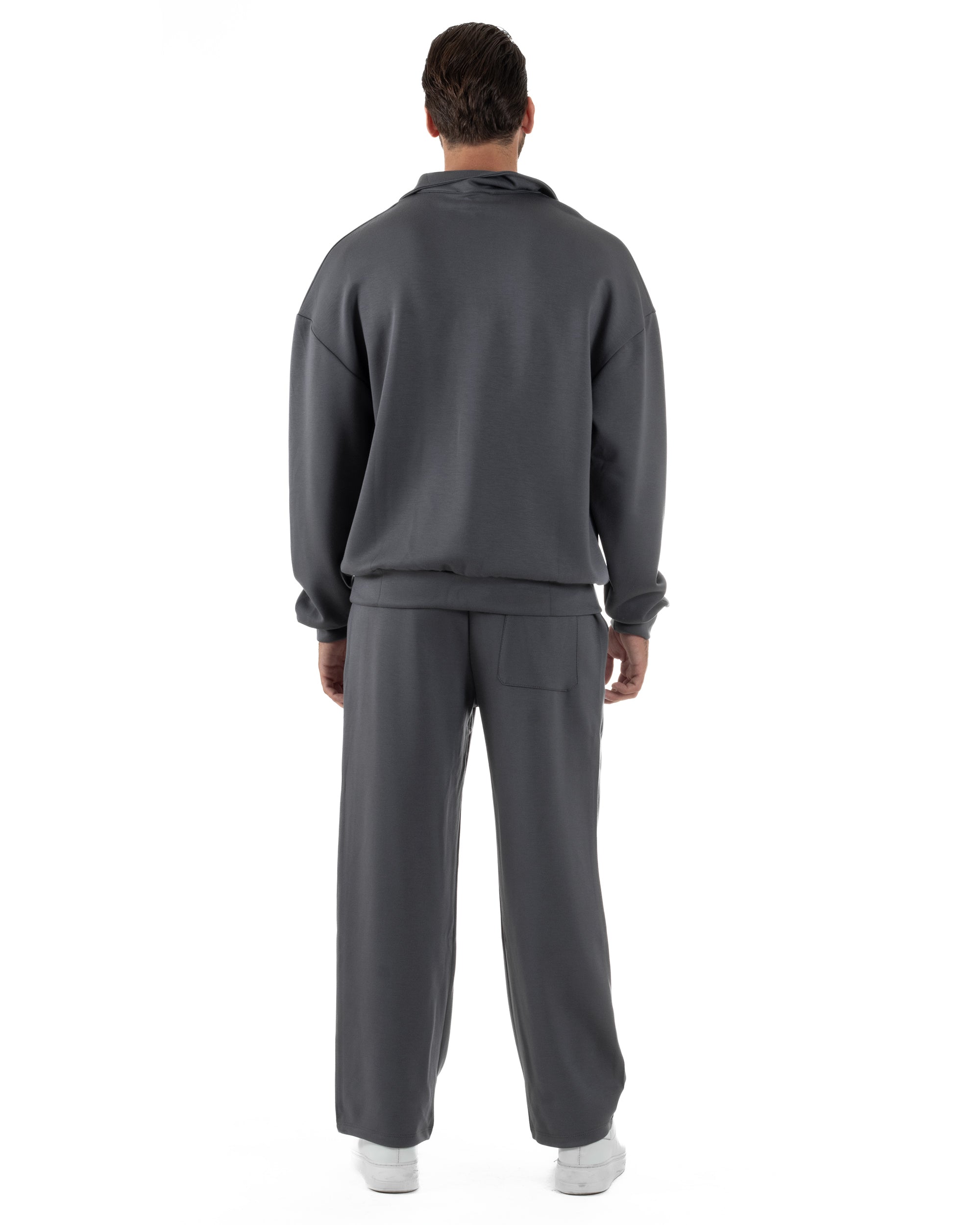 Coordinato Uomo Tuta Felpa Con Colletto Zip Pantaloni Baggy Relaxed Fit Piombo OU2539A