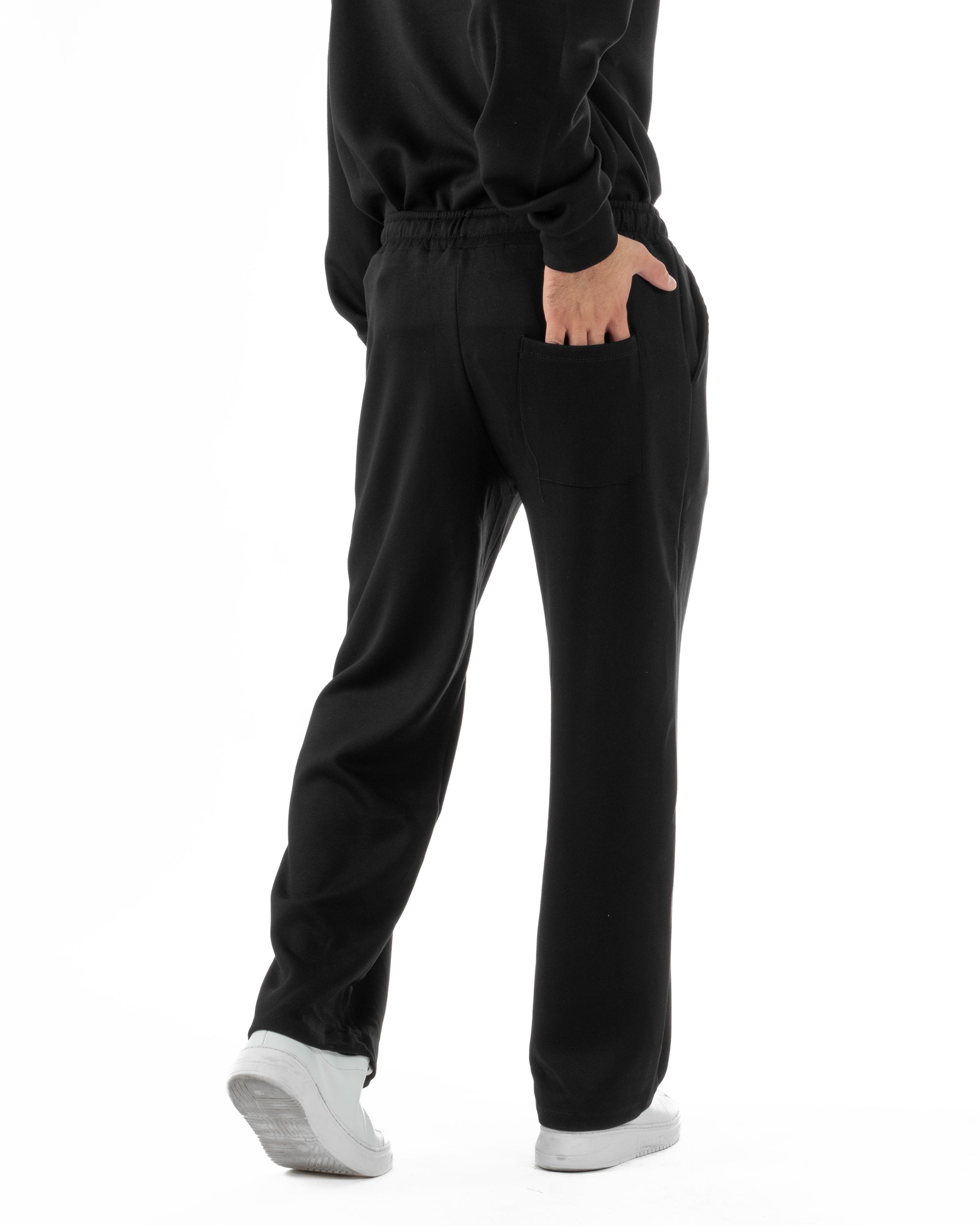 Coordinato Uomo Tuta Felpa Con Colletto Zip Pantaloni Baggy Relaxed Fit Nero OU2540A