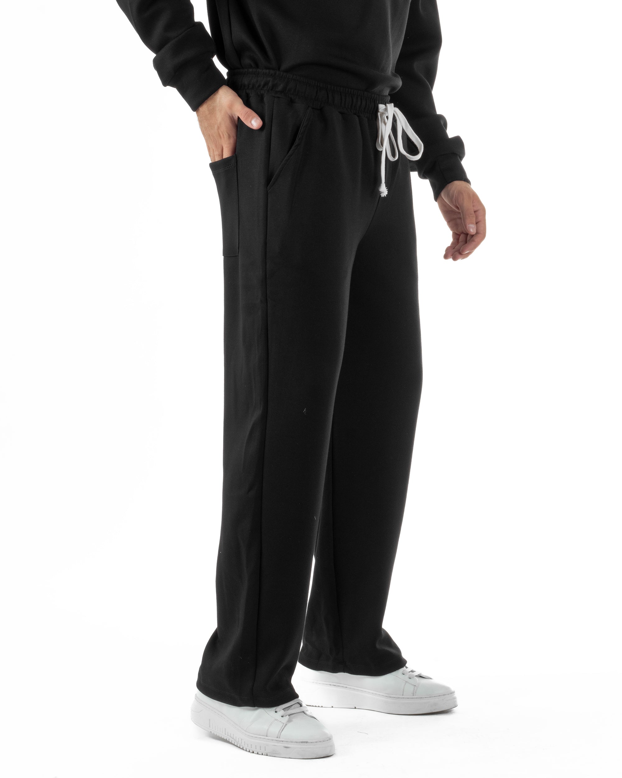 Coordinato Uomo Tuta Felpa Con Colletto Zip Pantaloni Baggy Relaxed Fit Nero OU2540A