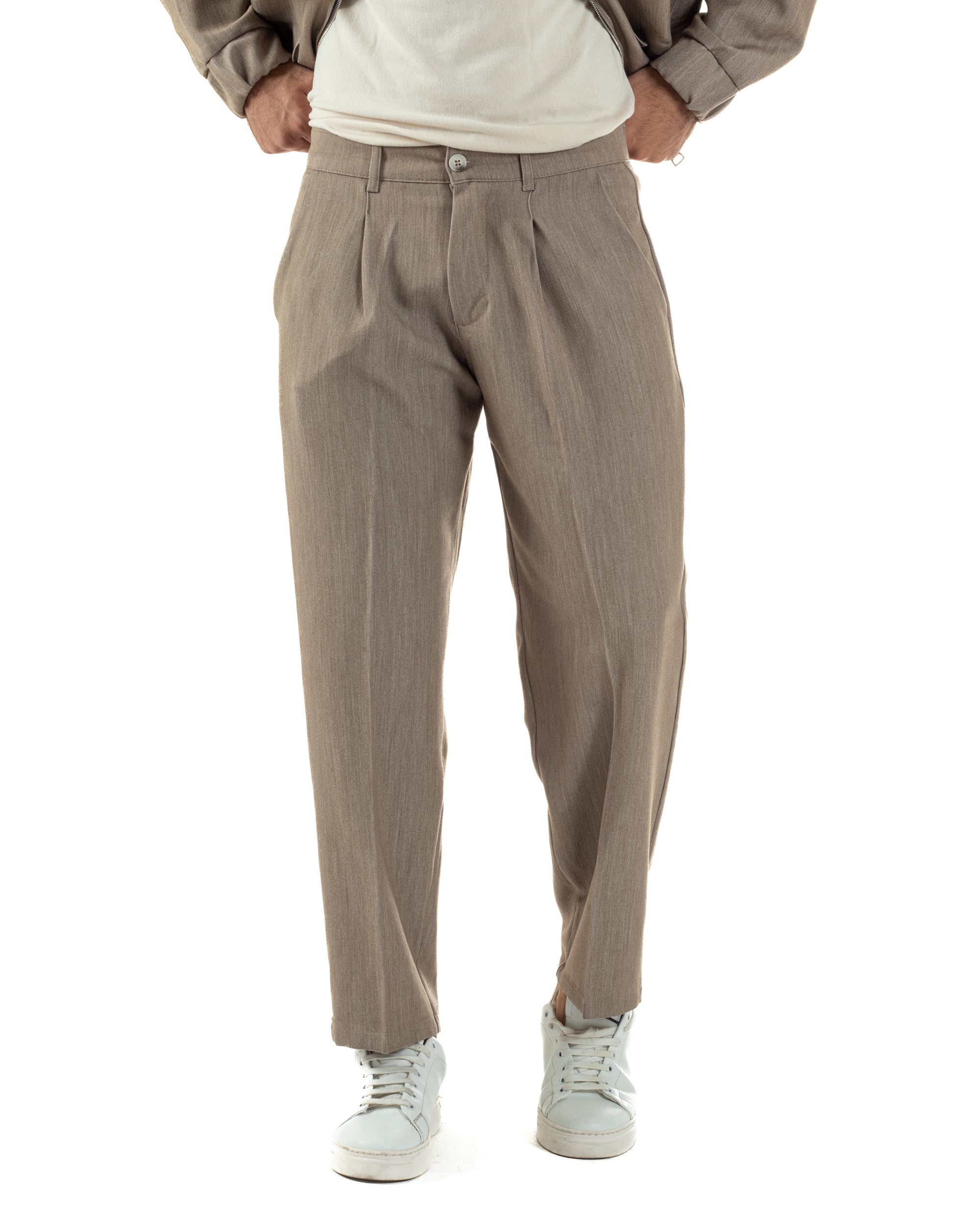 Coordinato Uomo Viscosa Giacca Boxy Fit Pantaloni Con Pinces Beige OU2541A