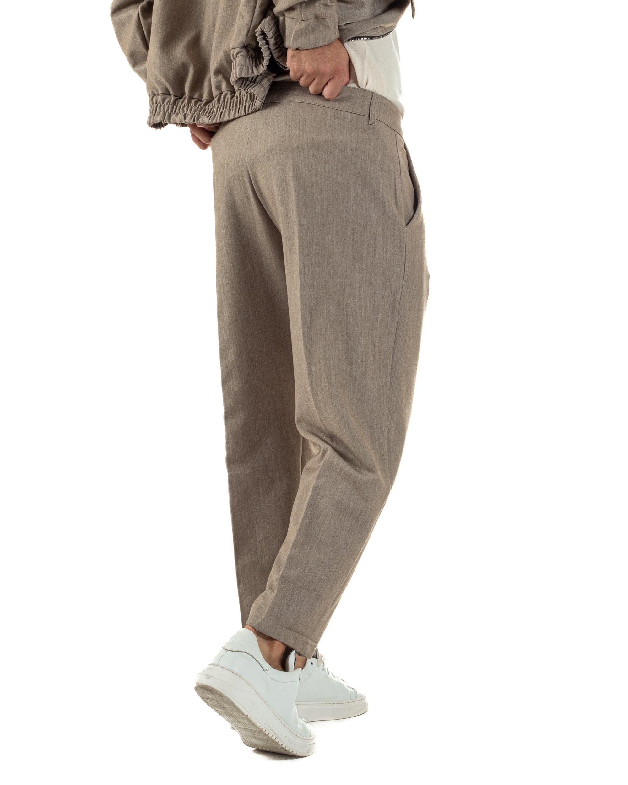 Coordinato Uomo Viscosa Giacca Boxy Fit Pantaloni Con Pinces Beige OU2541A