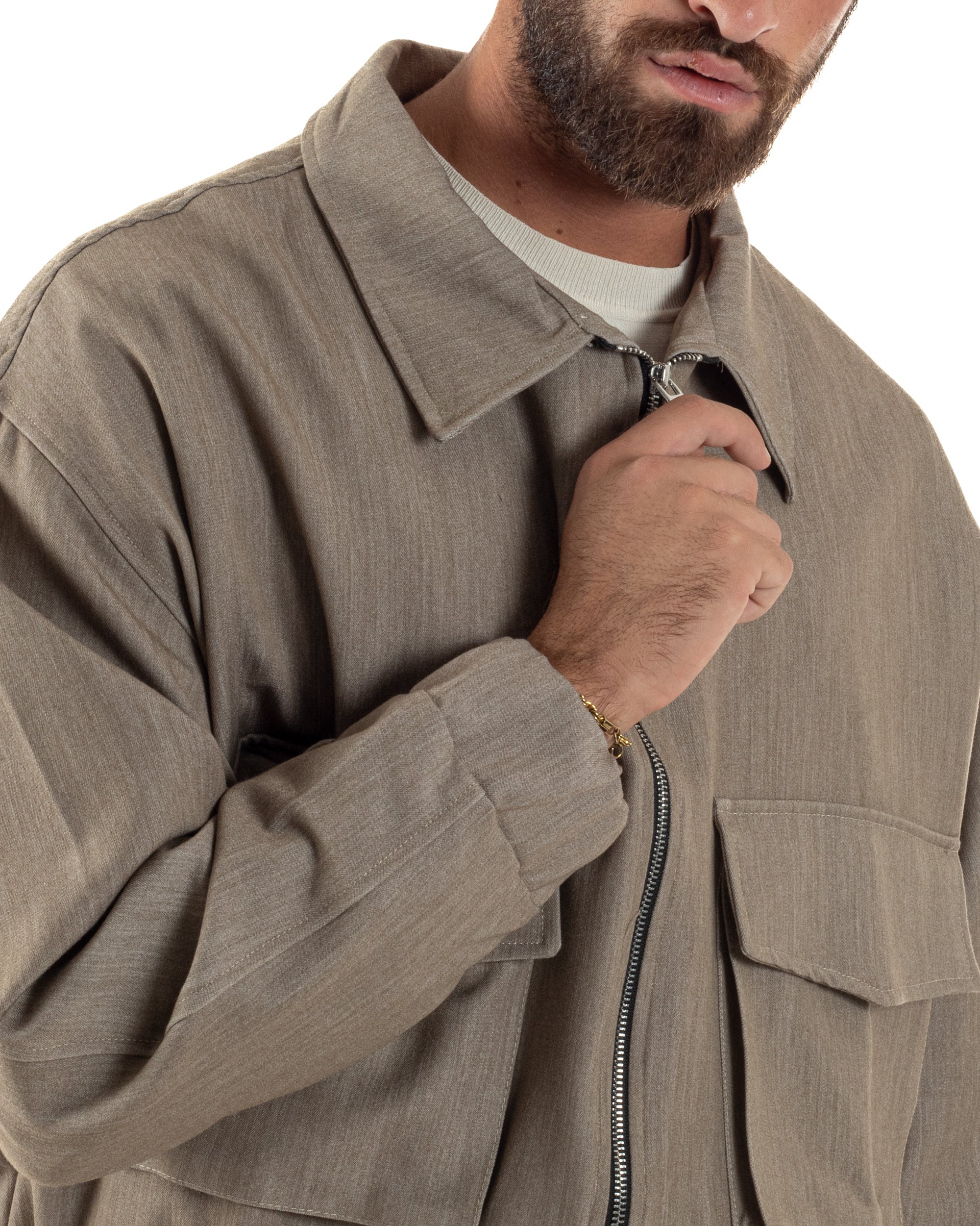 Coordinato Uomo Viscosa Giacca Boxy Fit Pantaloni Con Pinces Beige OU2541A