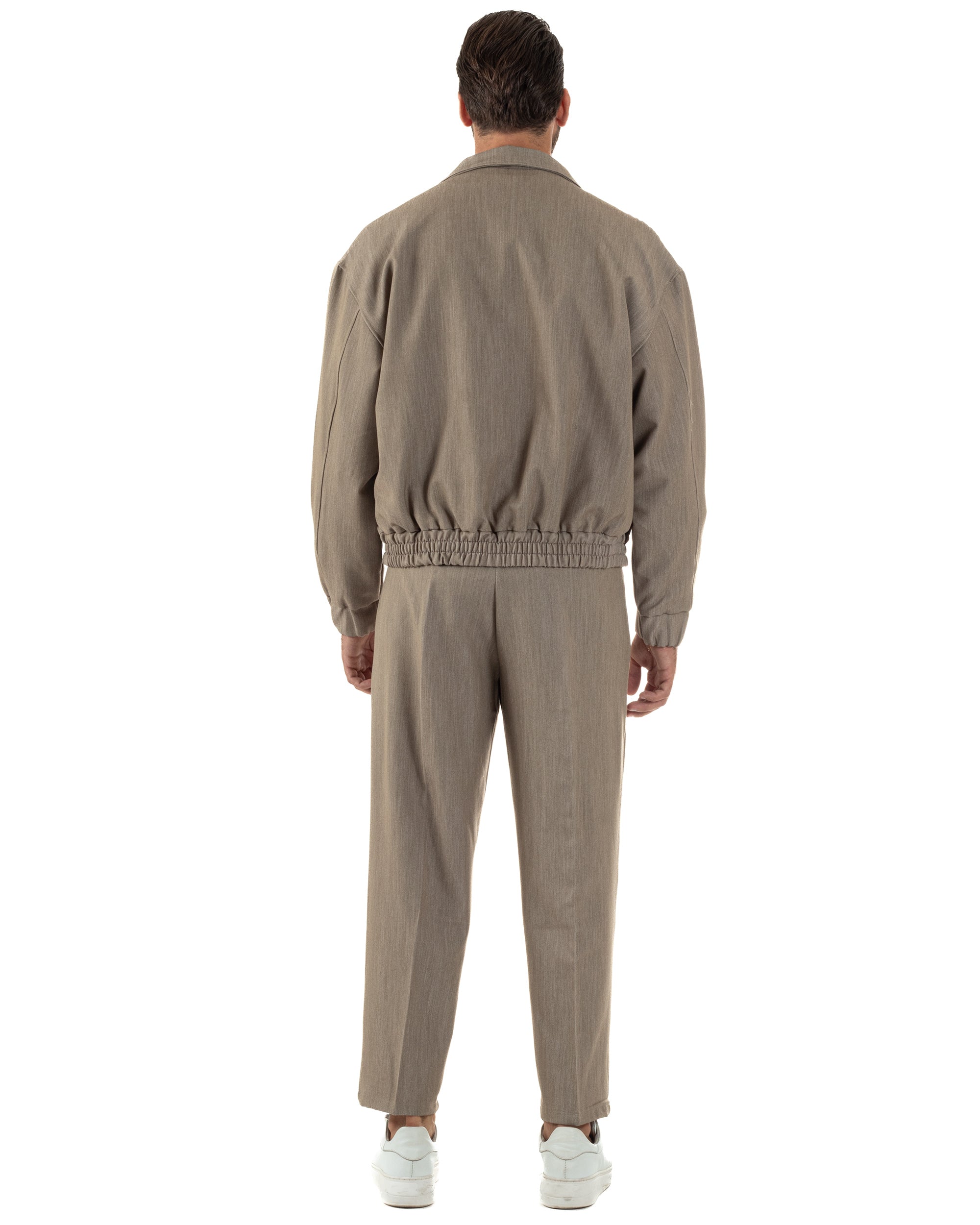 Coordinato Uomo Viscosa Giacca Boxy Fit Pantaloni Con Pinces Beige OU2541A