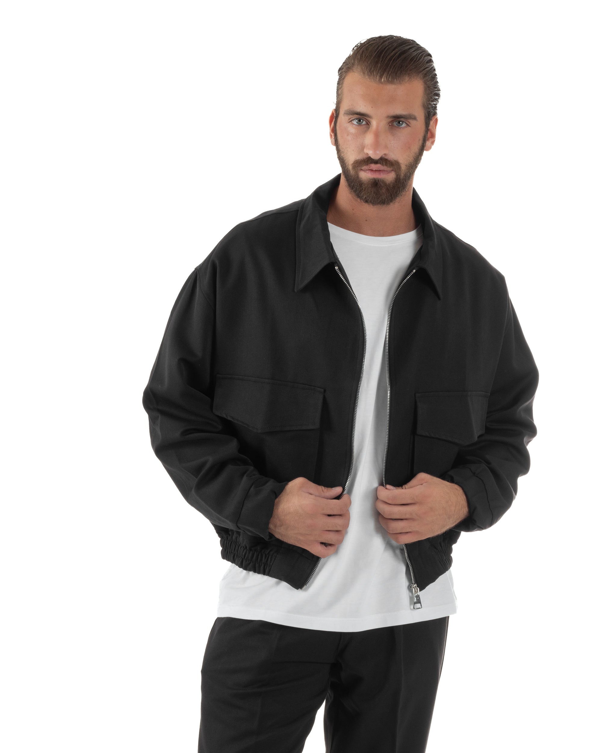 Coordinato Uomo Viscosa Giacca Boxy Fit Pantaloni Con Pinces Nero OU2542A