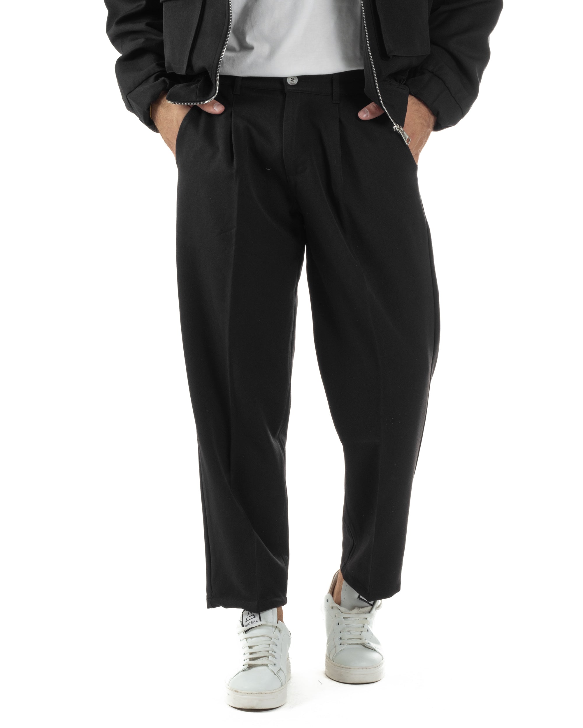 Coordinato Uomo Viscosa Giacca Boxy Fit Pantaloni Con Pinces Nero OU2542A