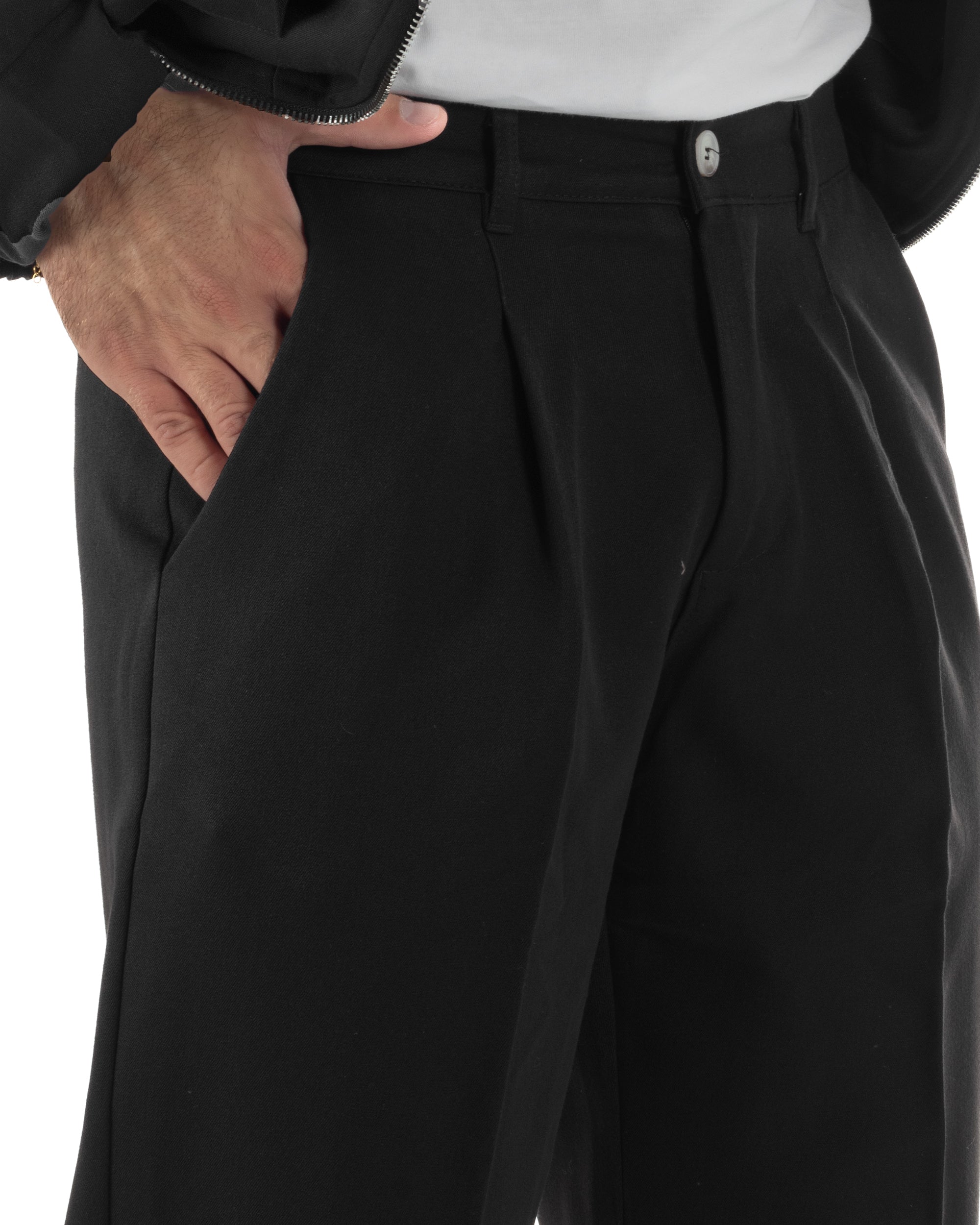 Coordinato Uomo Viscosa Giacca Boxy Fit Pantaloni Con Pinces Nero OU2542A