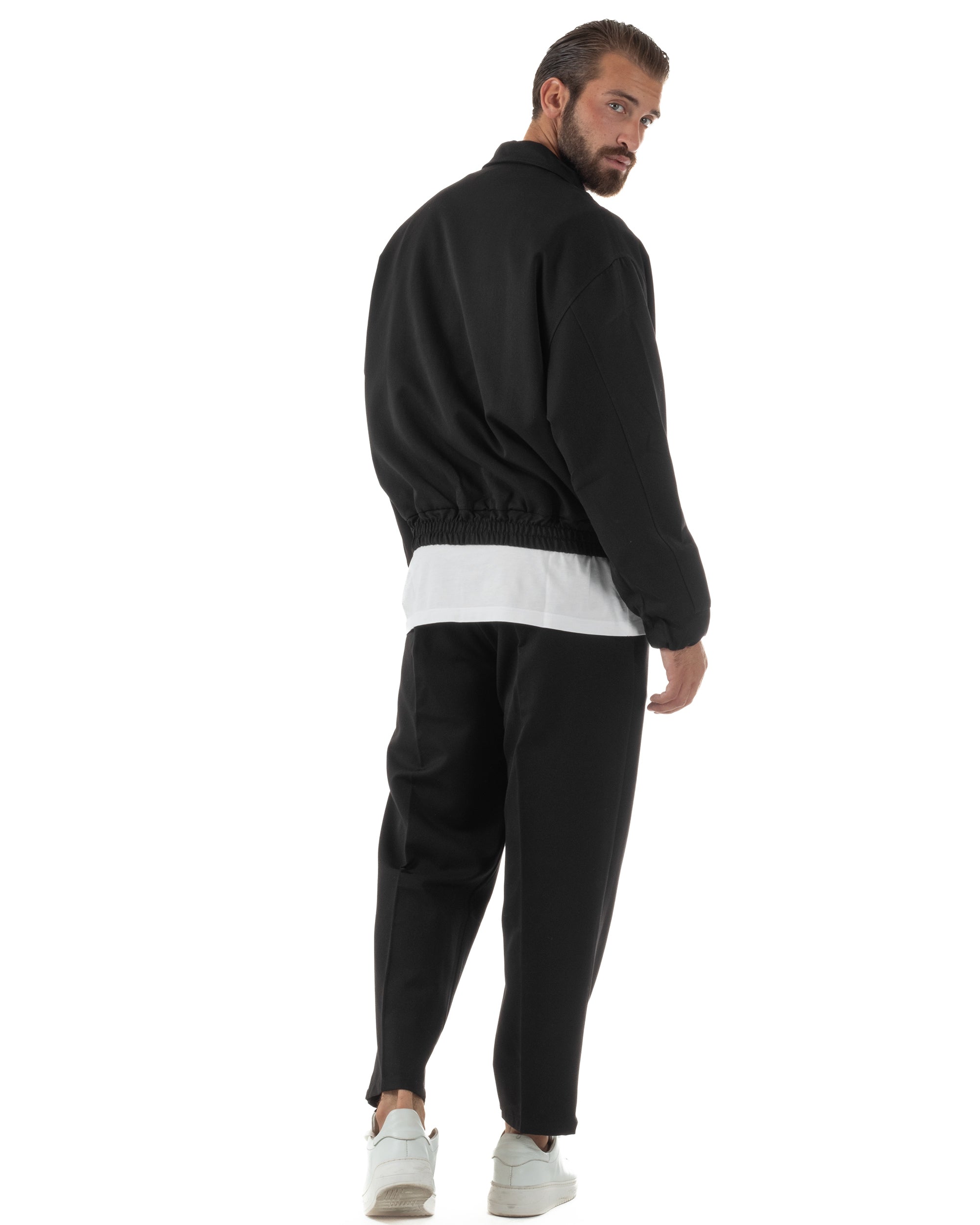 Coordinato Uomo Viscosa Giacca Boxy Fit Pantaloni Con Pinces Nero OU2542A