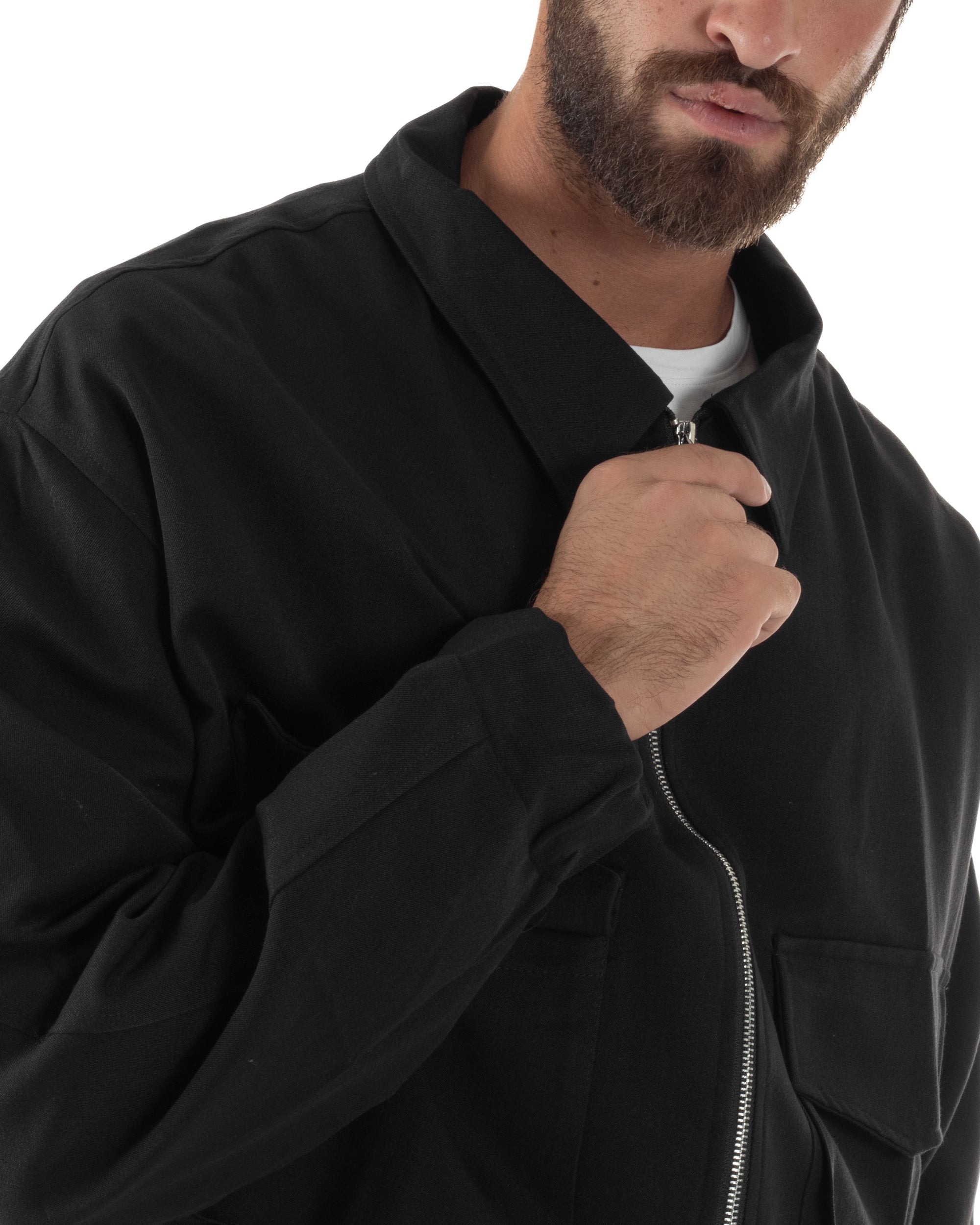 Coordinato Uomo Viscosa Giacca Boxy Fit Pantaloni Con Pinces Nero OU2542A