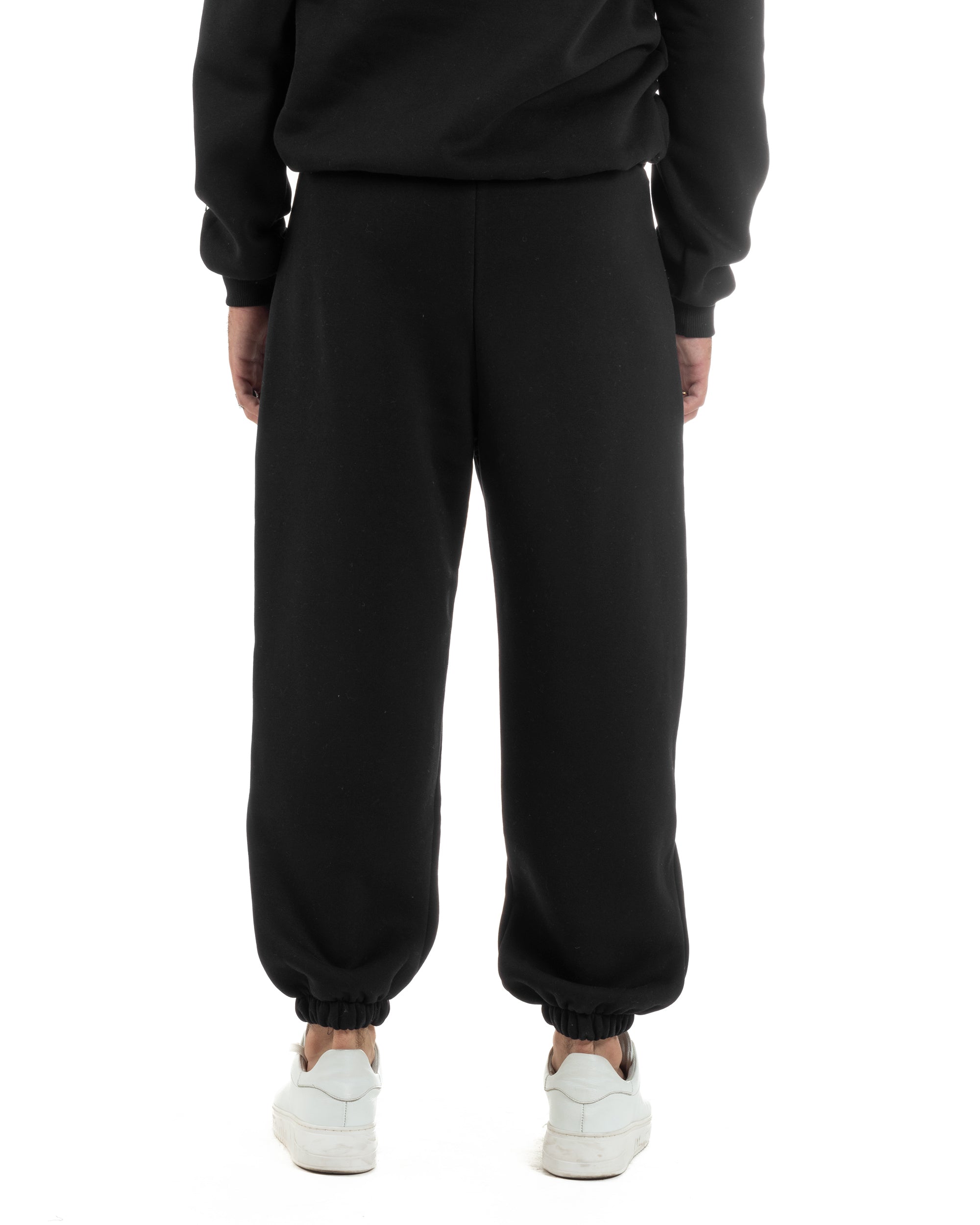 Coordinato Uomo Tuta Berna Felpa Cappuccio Pantaloni Jogger Nero OU2543A