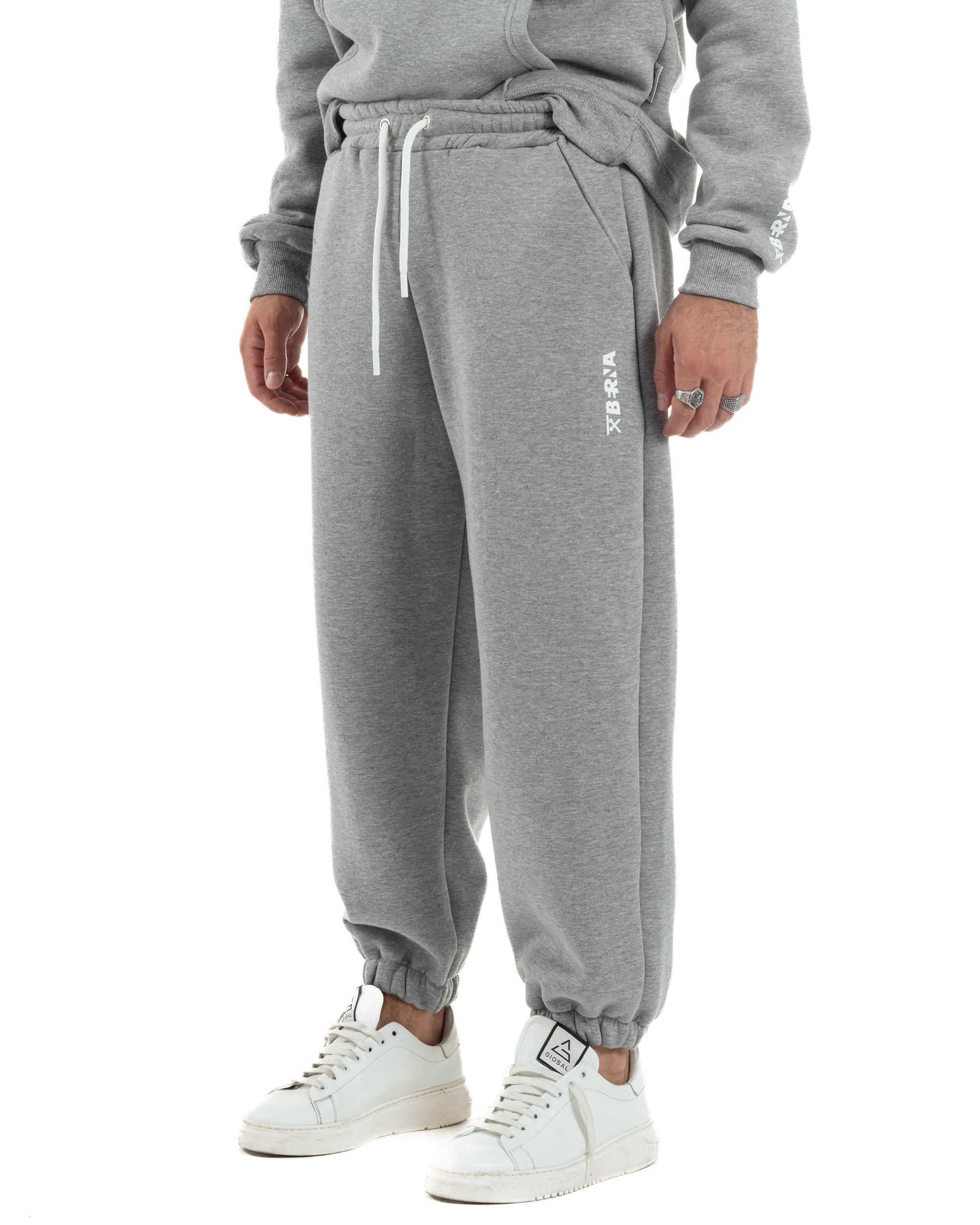 Coordinato Uomo Tuta Berna Felpa Cappuccio Pantaloni Jogger Grigio OU2544A