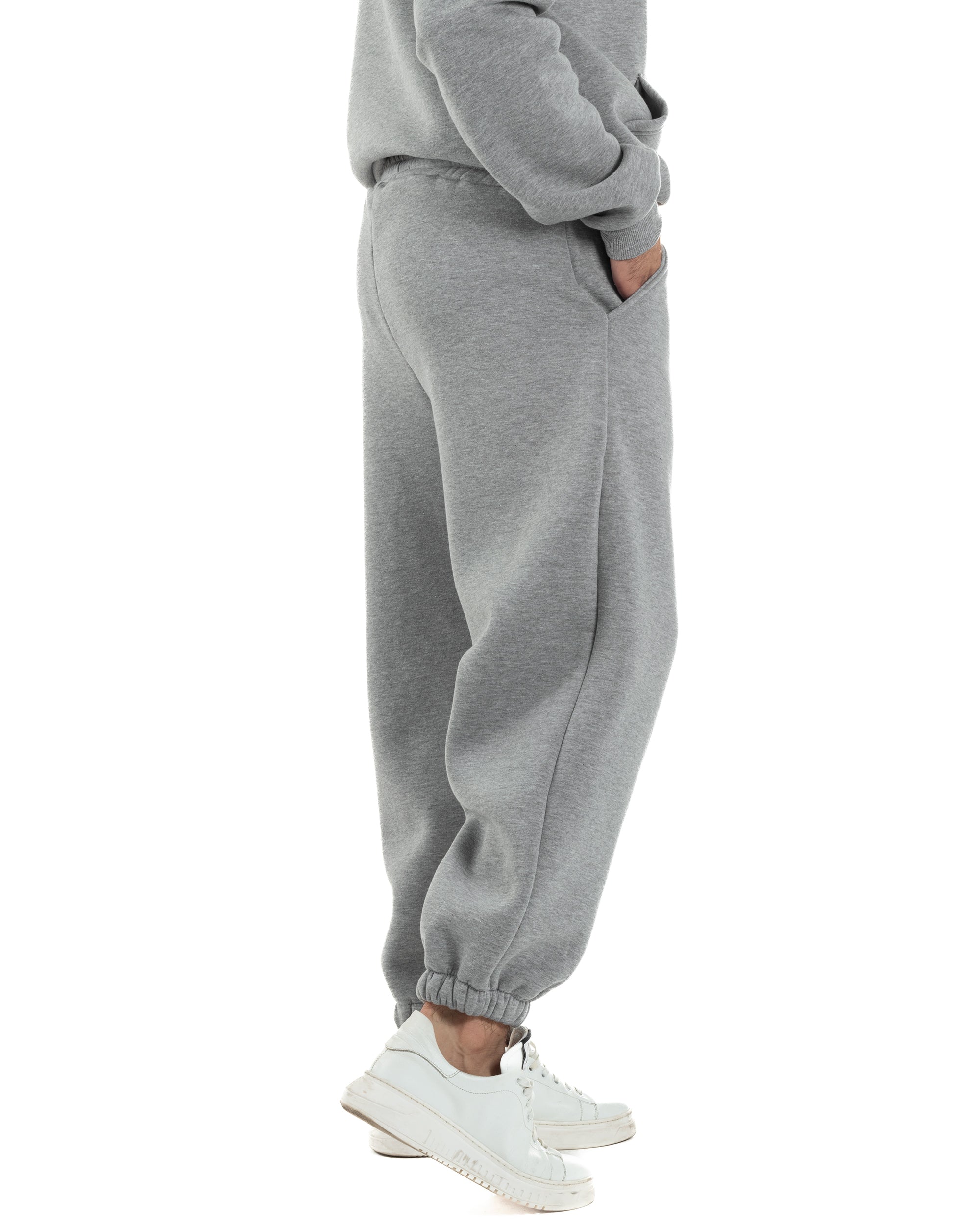Coordinato Uomo Tuta Berna Felpa Cappuccio Pantaloni Jogger Grigio OU2544A