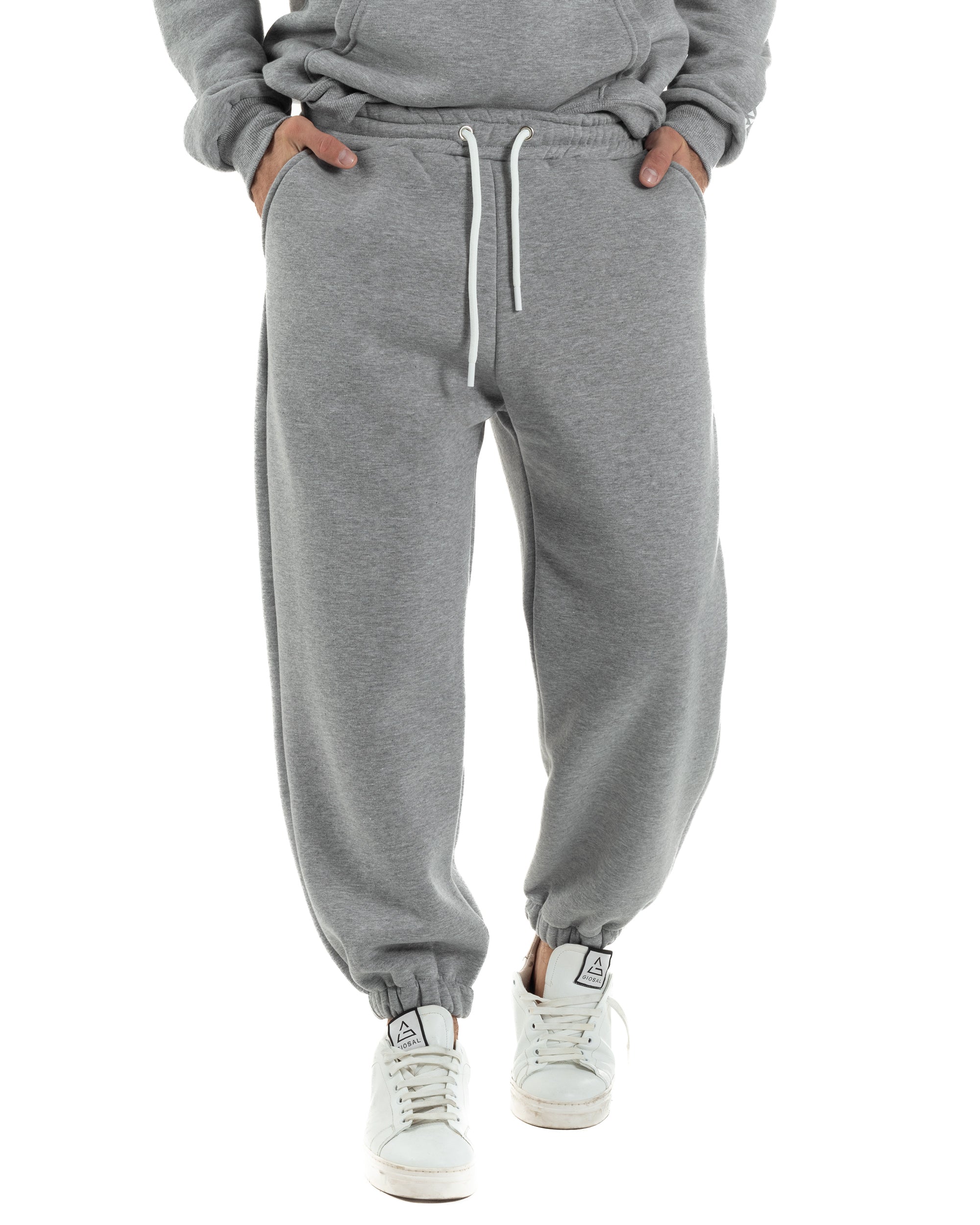 Coordinato Uomo Tuta Berna Felpa Cappuccio Pantaloni Jogger Grigio OU2544A