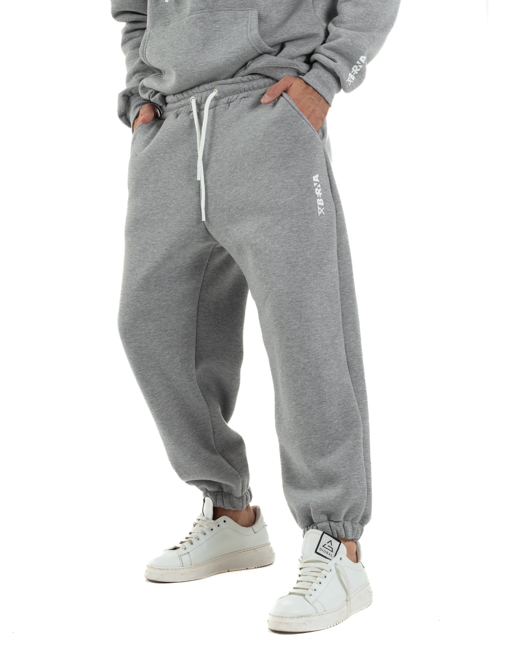 Coordinato Uomo Tuta Berna Felpa Cappuccio Pantaloni Jogger Grigio OU2544A