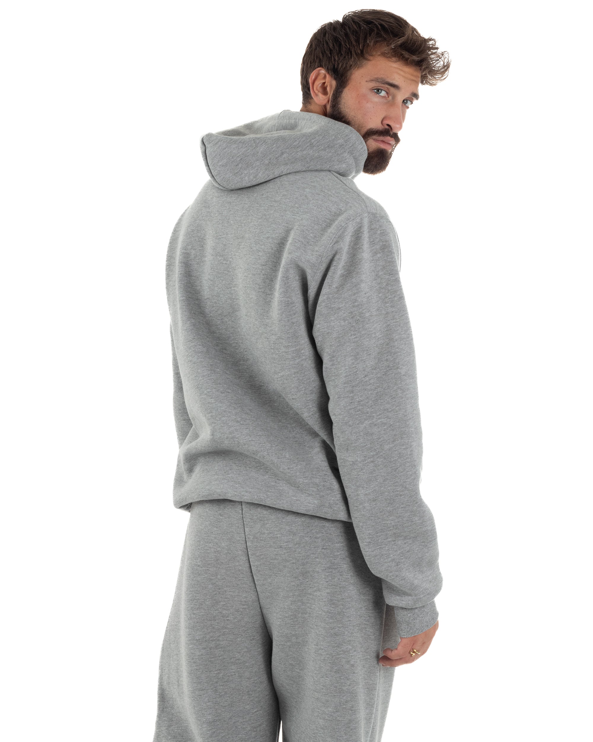 Coordinato Uomo Tuta Berna Felpa Cappuccio Pantaloni Jogger Grigio OU2544A
