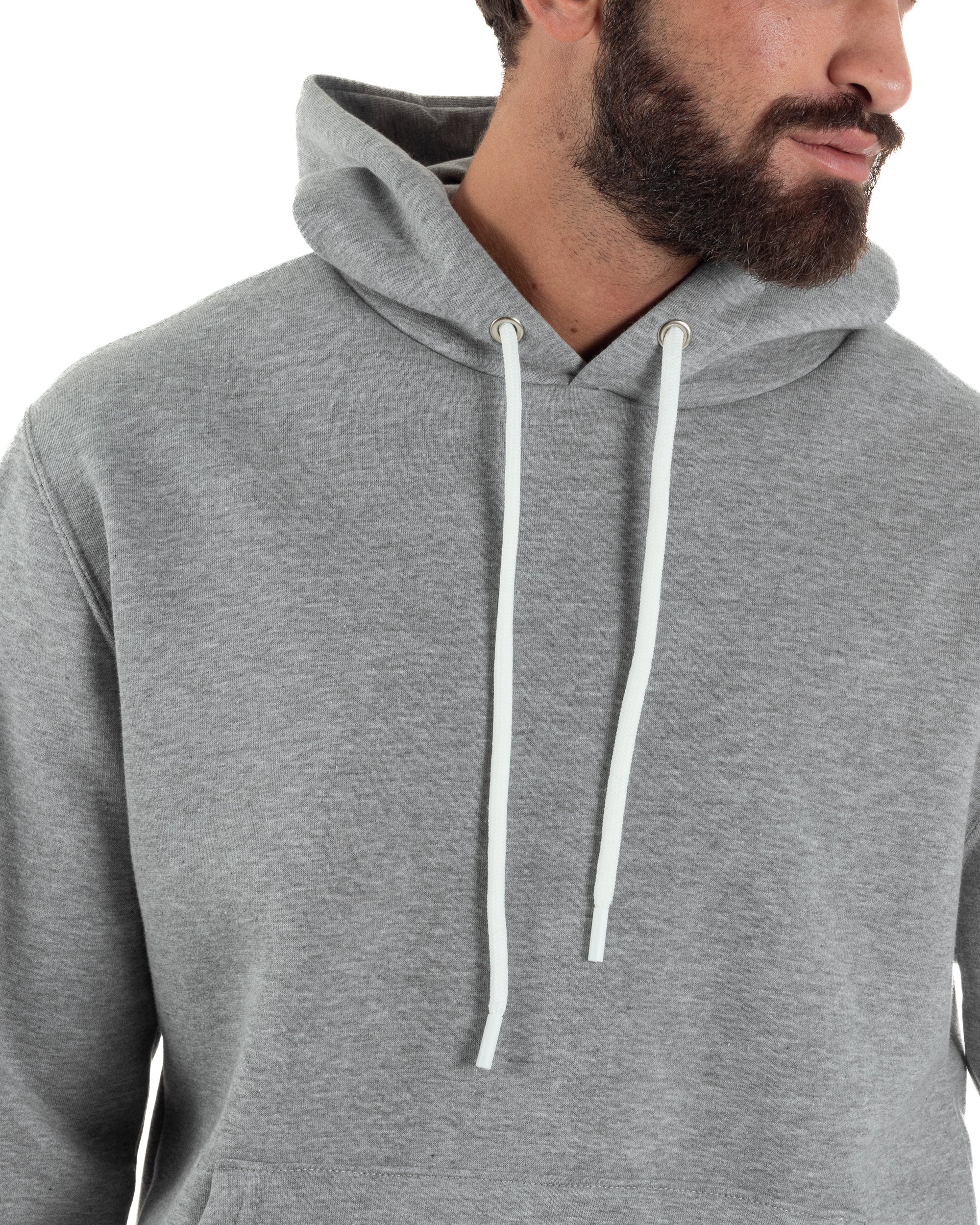 Coordinato Uomo Tuta Berna Felpa Cappuccio Pantaloni Jogger Grigio OU2544A