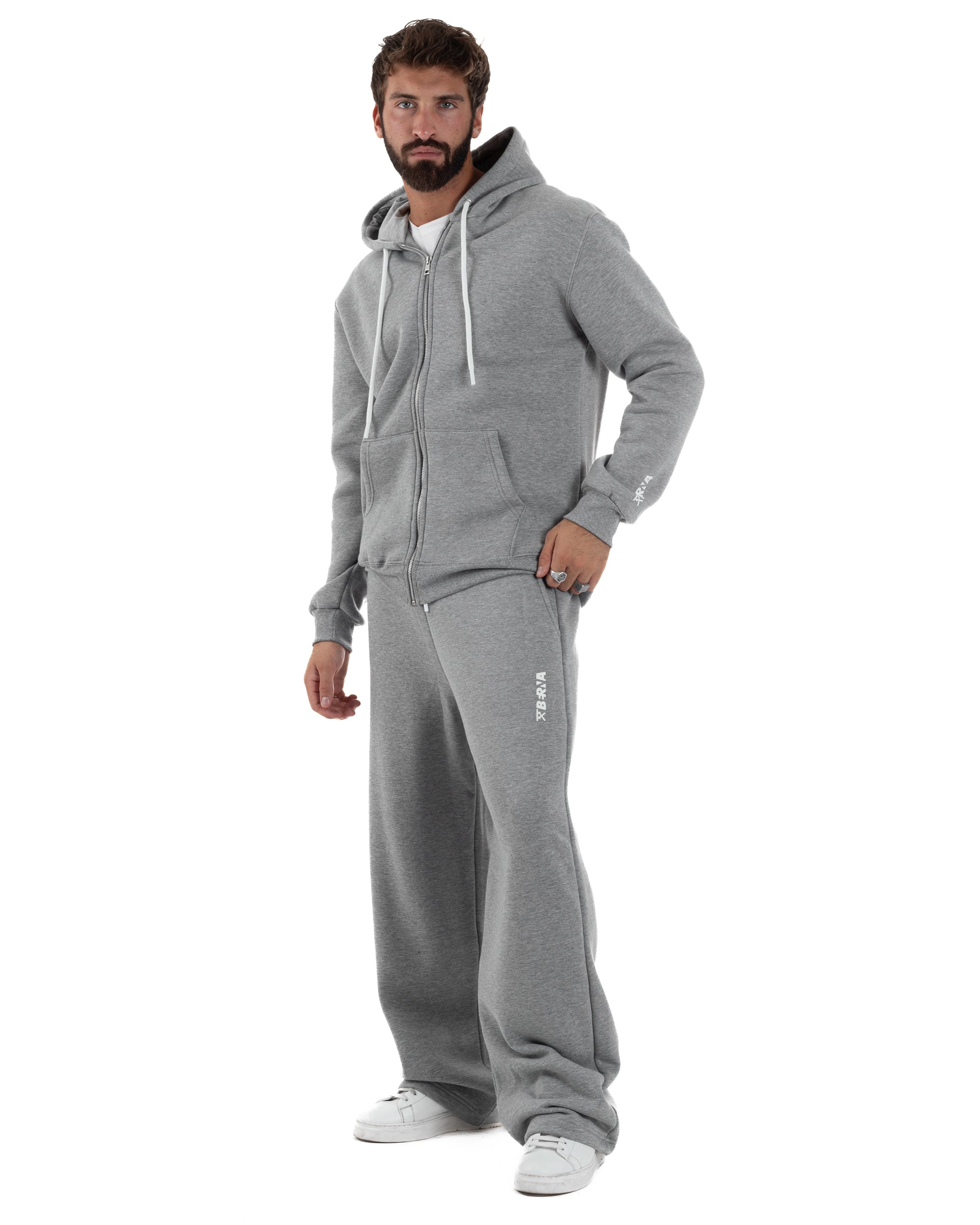 Coordinato Uomo Tuta Berna Felpa Zip Pantaloni Baggy Grigio OU2546A