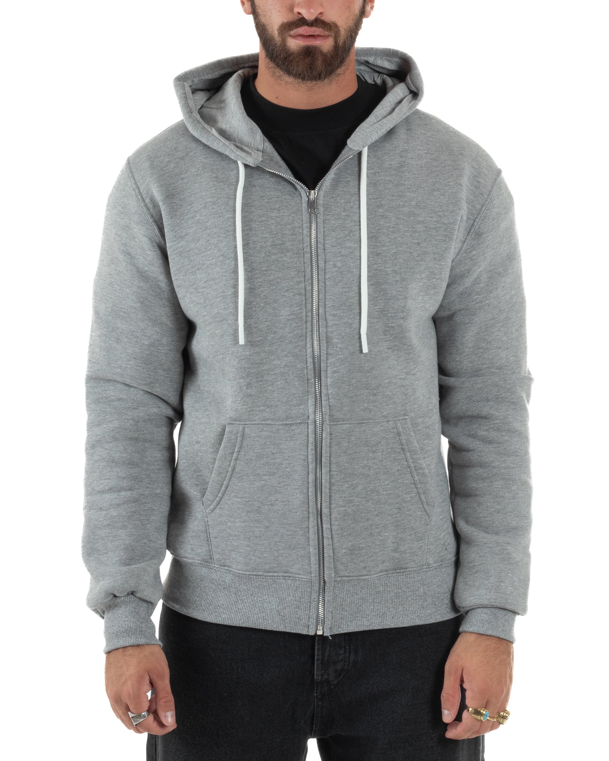 Coordinato Uomo Tuta Berna Felpa Zip Pantaloni Baggy Grigio OU2546A