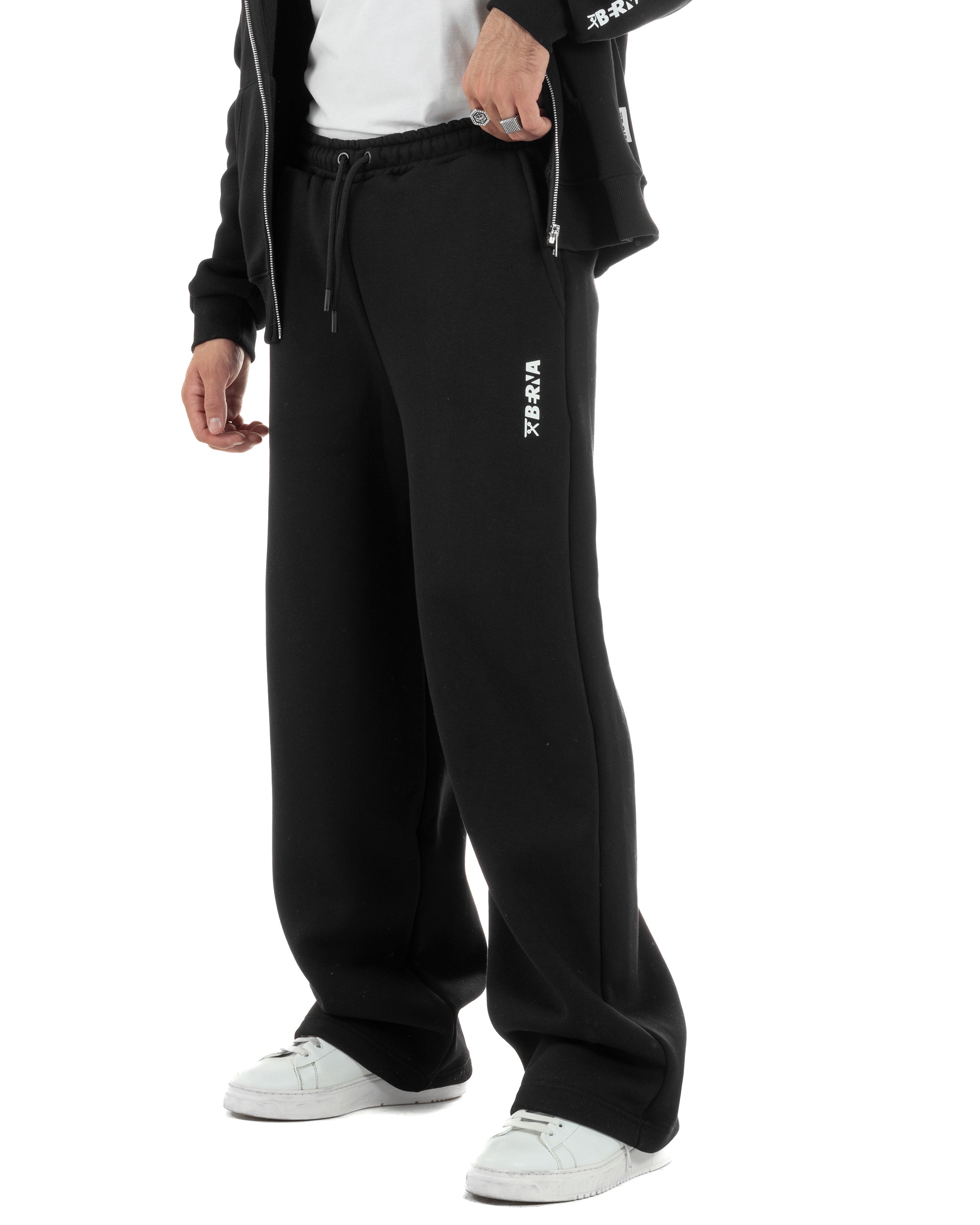 Coordinato Uomo Tuta Berna Felpa Zip Pantaloni Baggy Nero OU2547A