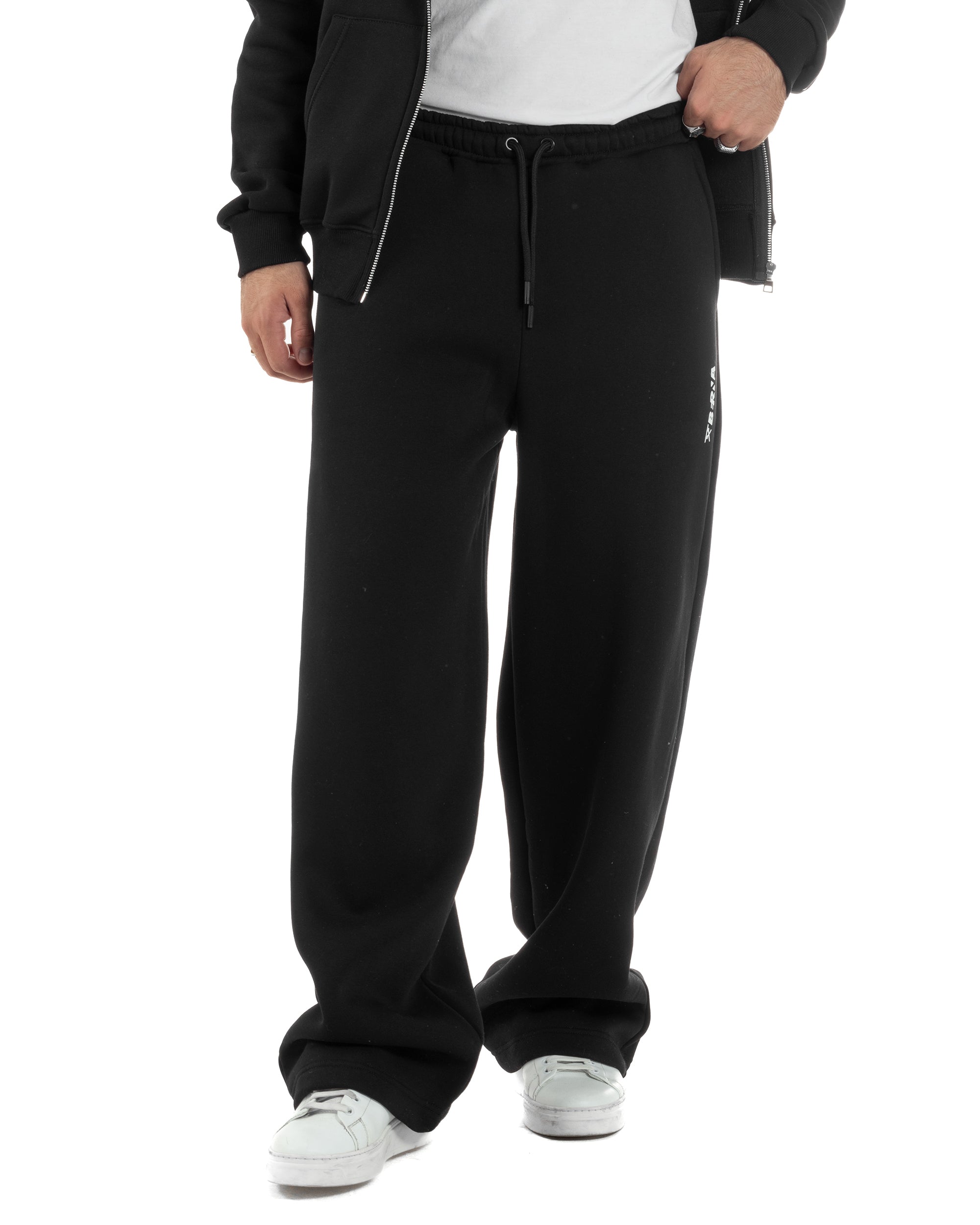 Coordinato Uomo Tuta Berna Felpa Zip Pantaloni Baggy Nero OU2547A