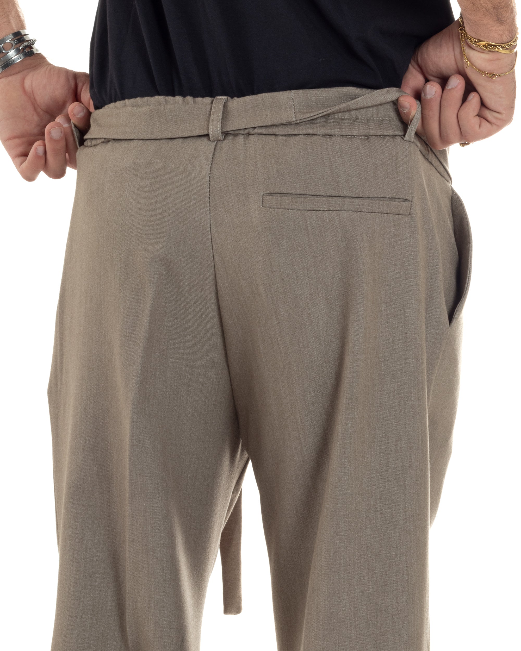 Coordinato Viscosa Uomo Camicia Scollo V Pantaloni Baggy Beige Melangiato OU2550A