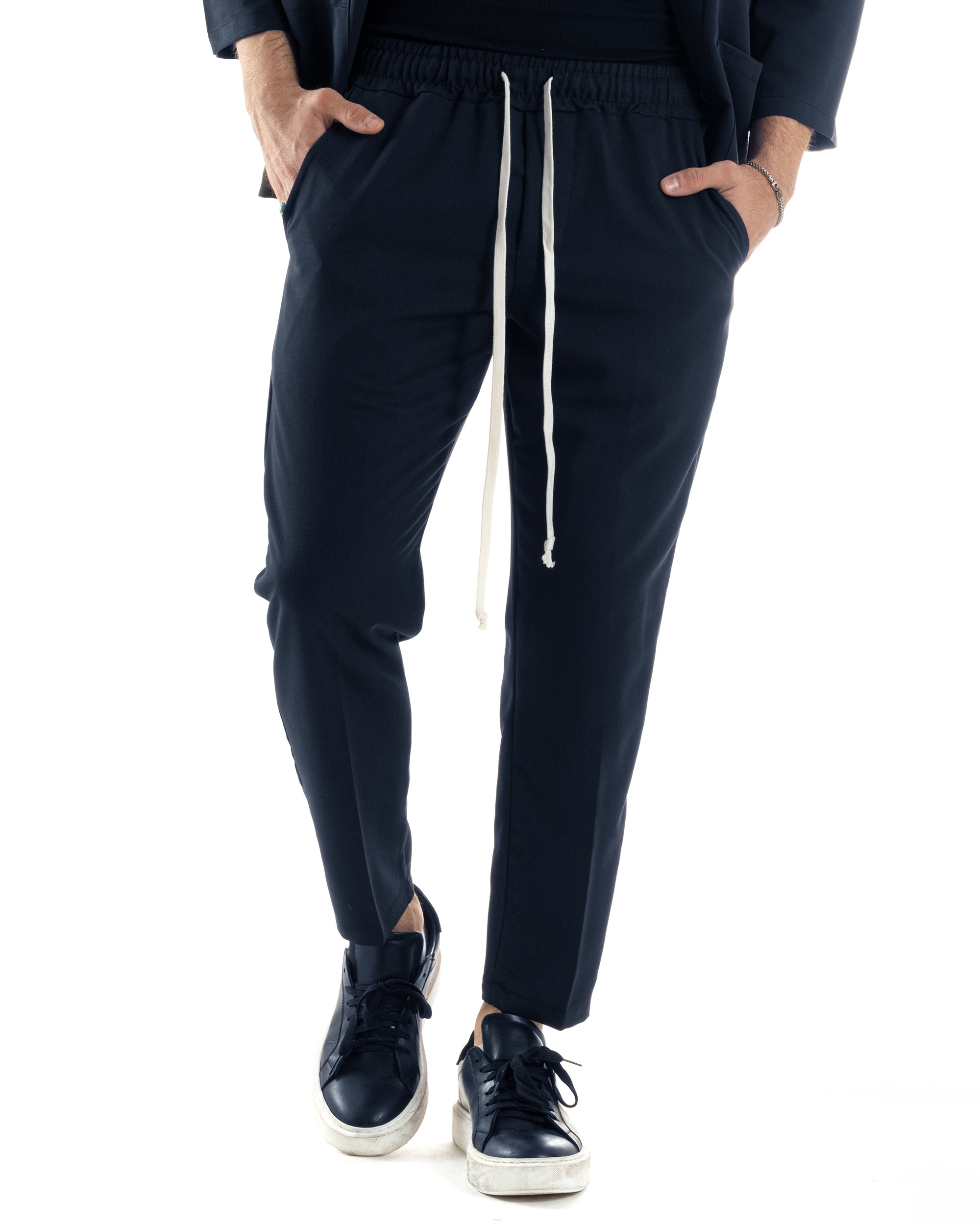 Completo set coordinato uomo giacca kimono pantaloni blu GIOSAL-OU2560A