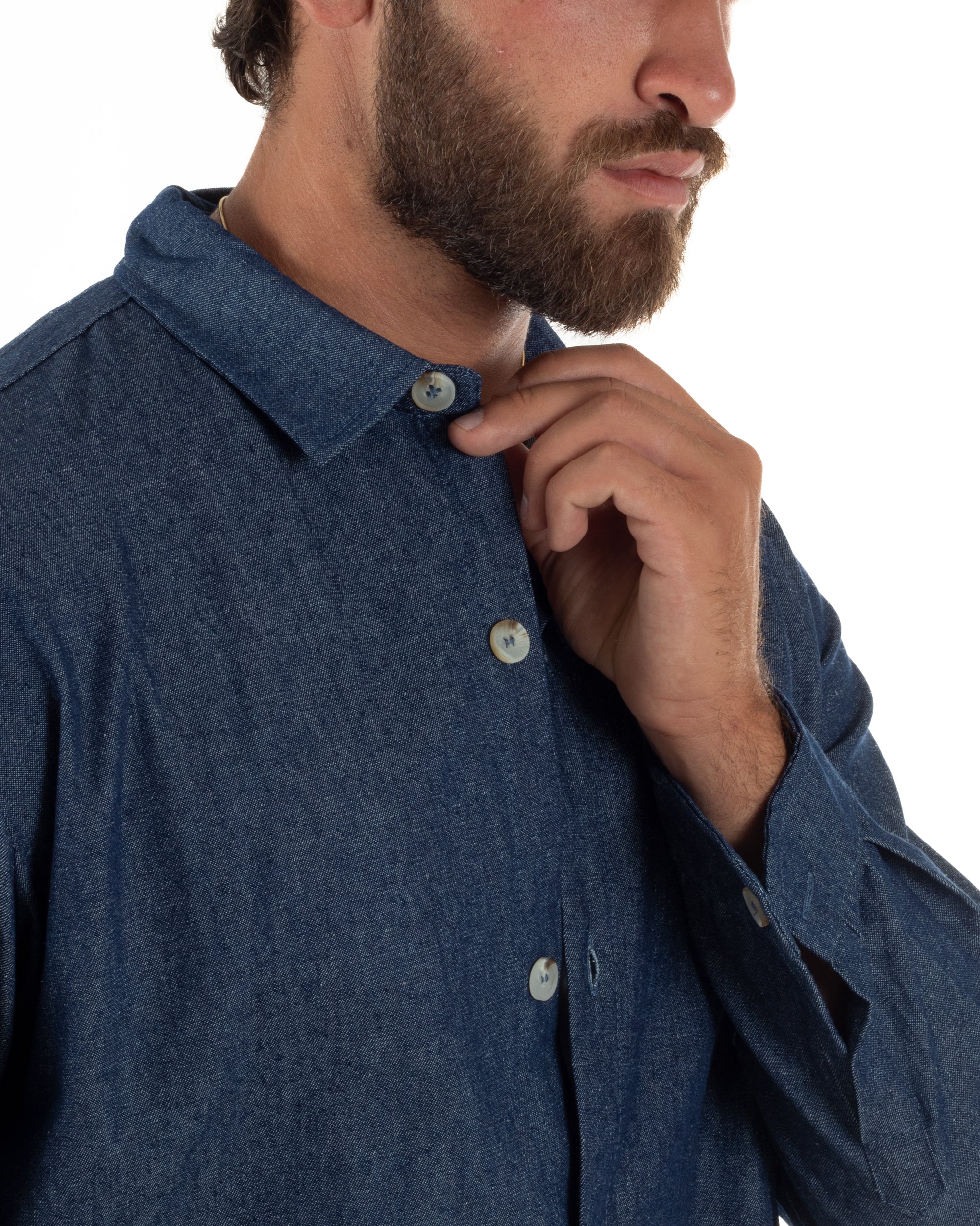 Coordinato uomo completo cotone camicia jogger relaxed fit denim GIOSAL-OU2564A