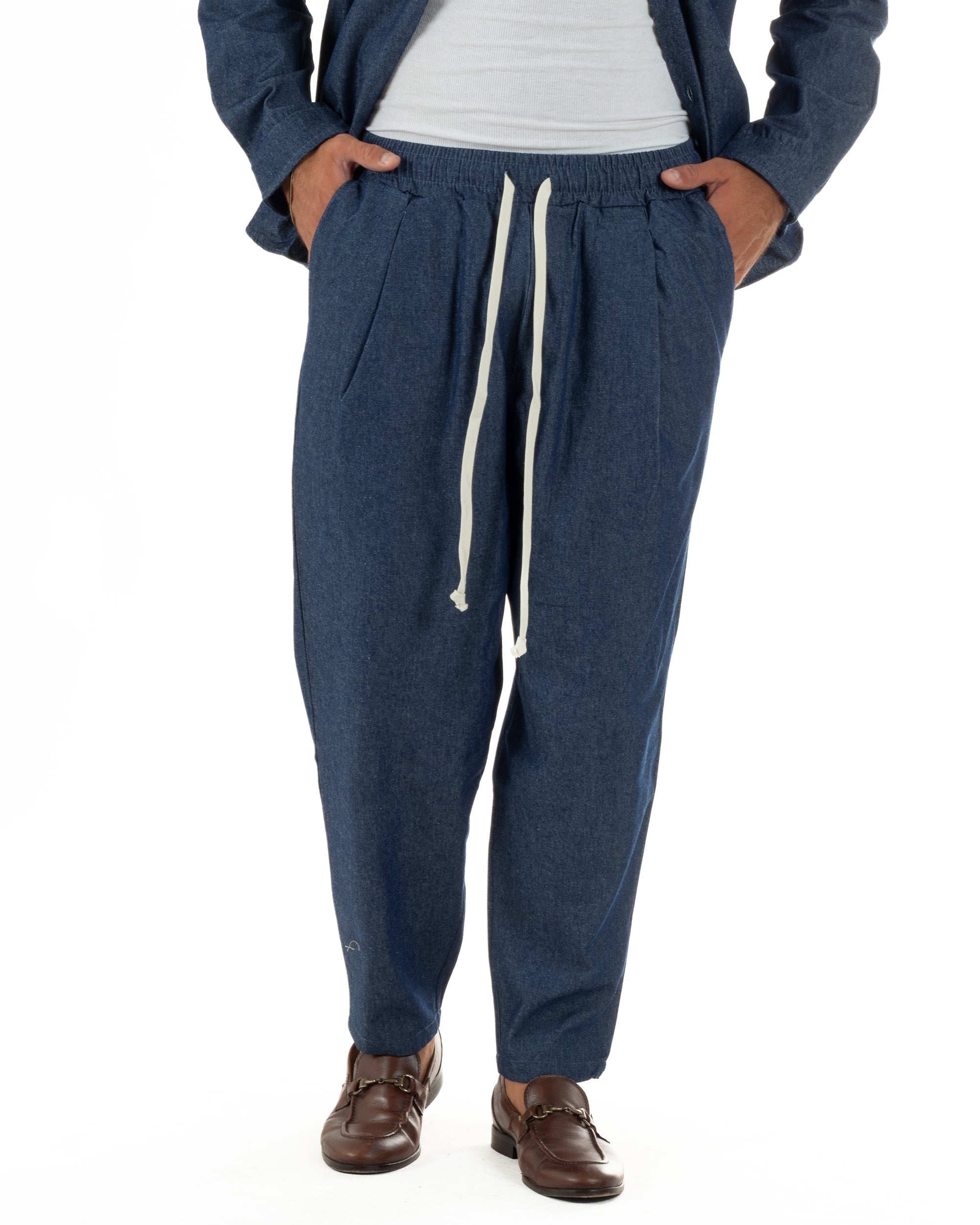 Coordinato uomo completo cotone camicia jogger relaxed fit denim GIOSAL-OU2564A