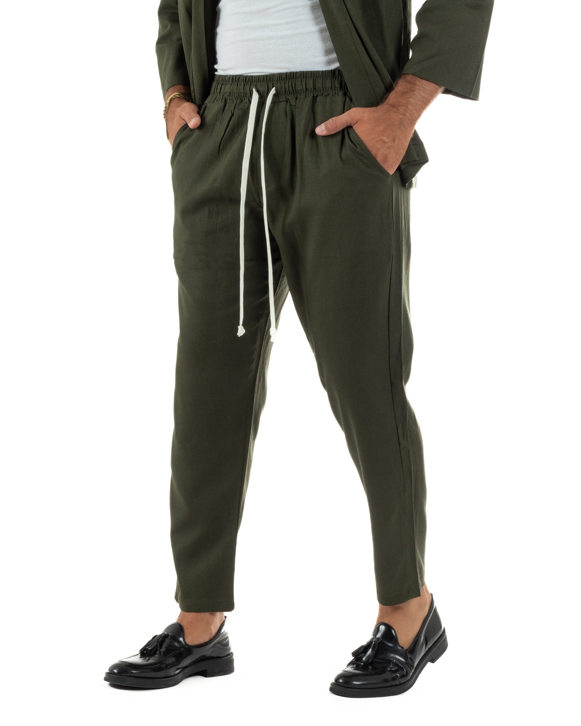 Coordinato uomo completo lino giacca kimono verde GIOSAL-OU2565A