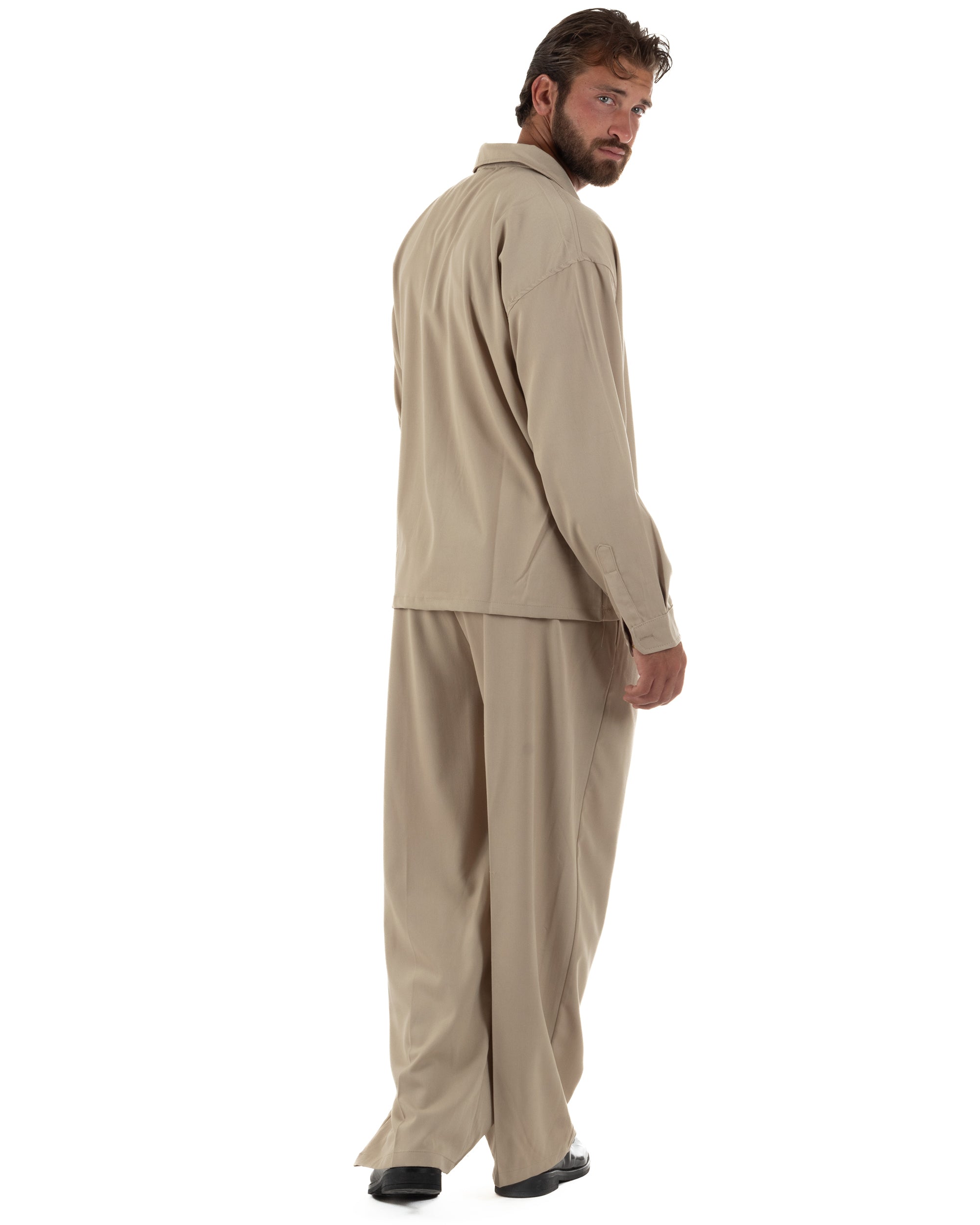 Coordinato uomo completo viscosa baggy fit basic beige GIOSAL-OU2570A