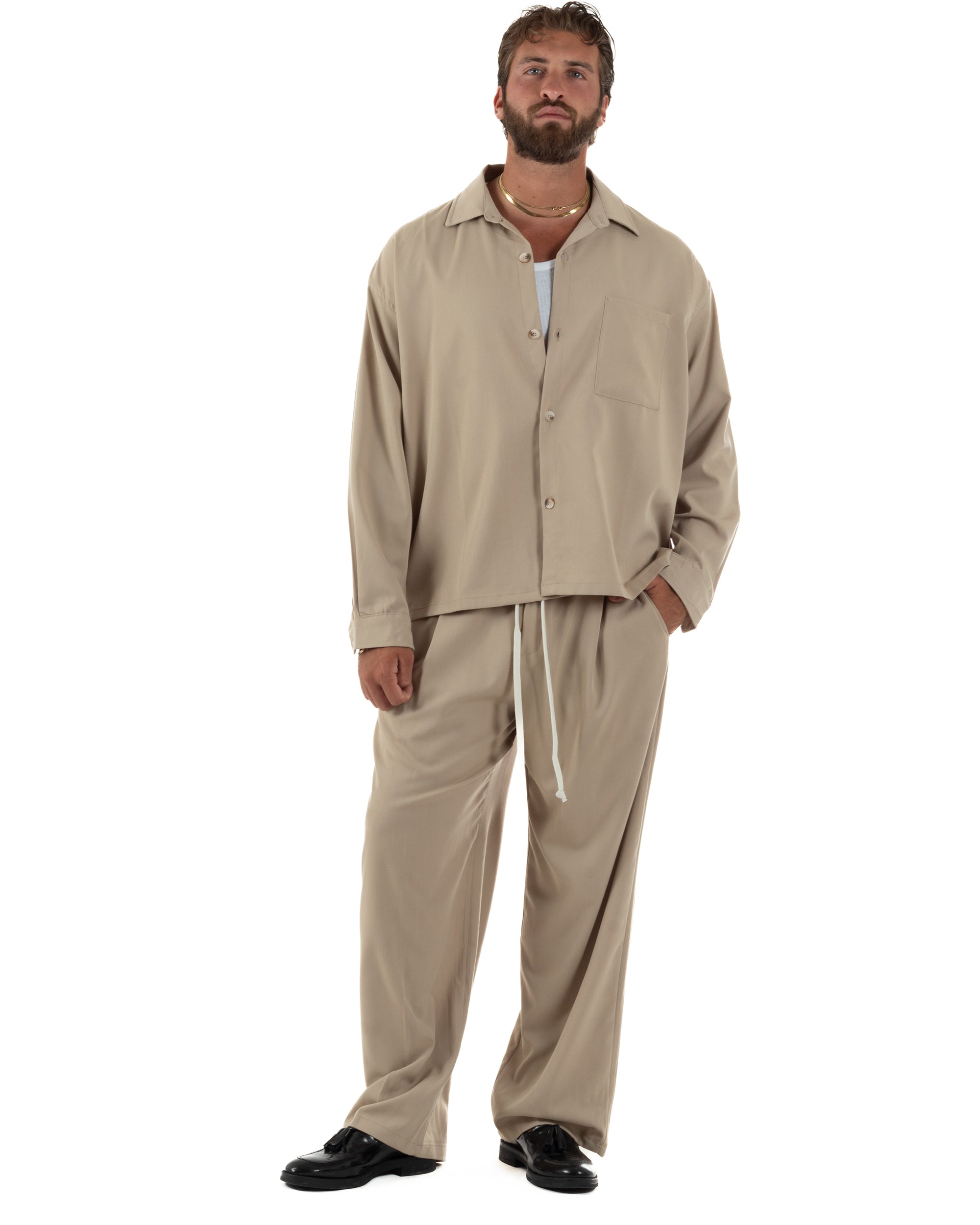 Coordinato uomo completo viscosa baggy fit basic beige GIOSAL-OU2570A