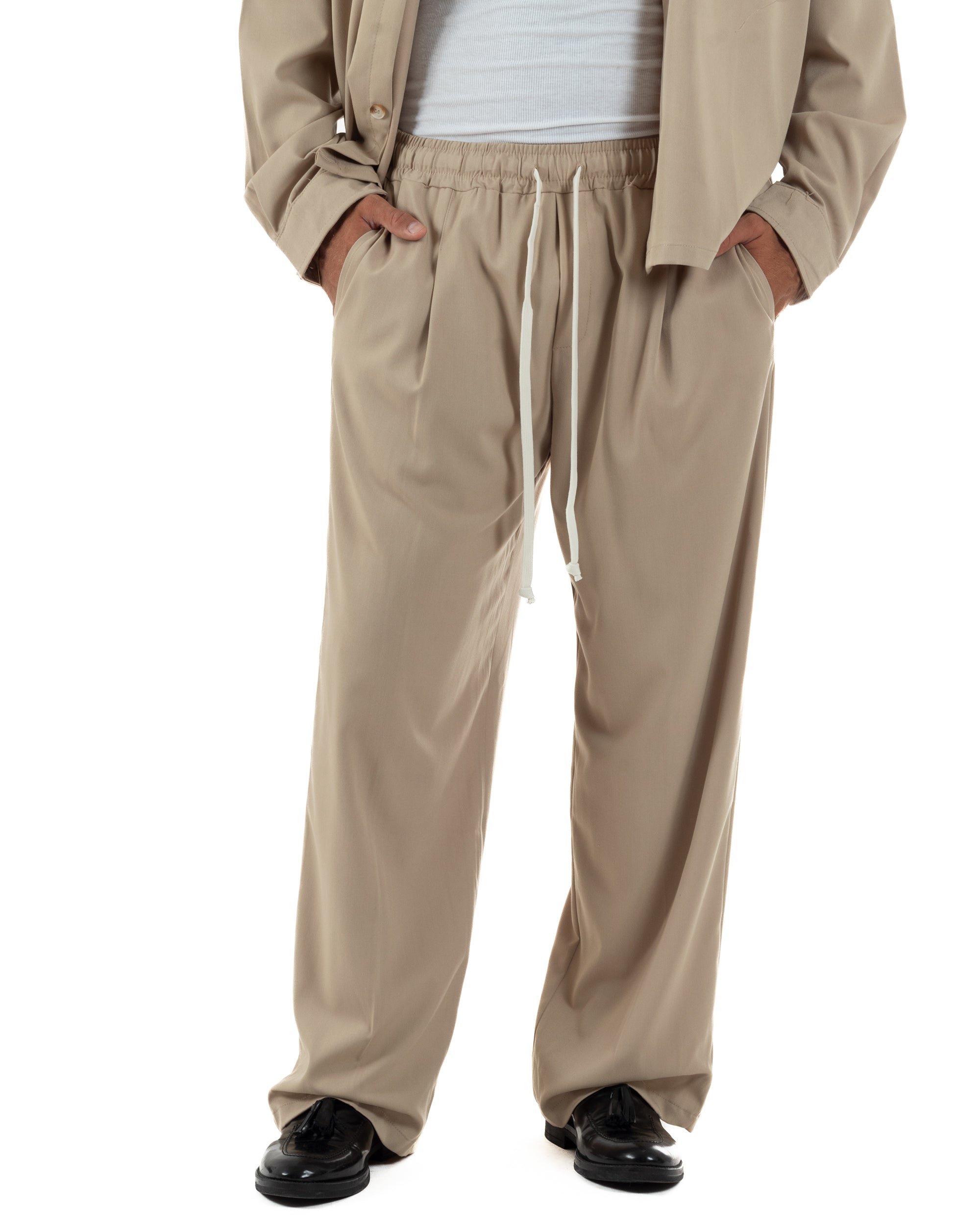 Coordinato uomo completo viscosa baggy fit basic beige GIOSAL-OU2570A