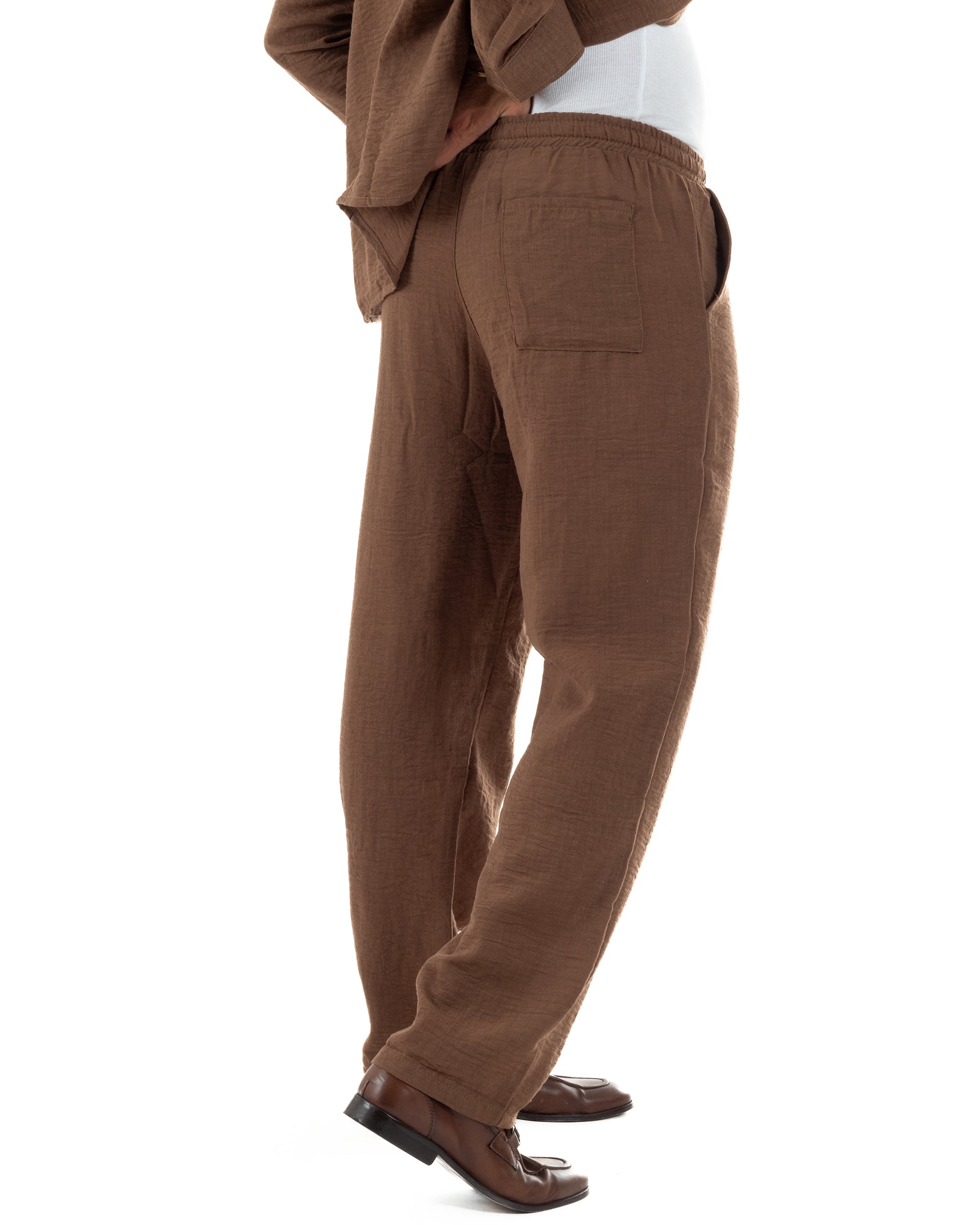Coordinato viscosa fiammato giacca coreana scollo v pantaloni baggy marrone GIOSAL-OU2571A