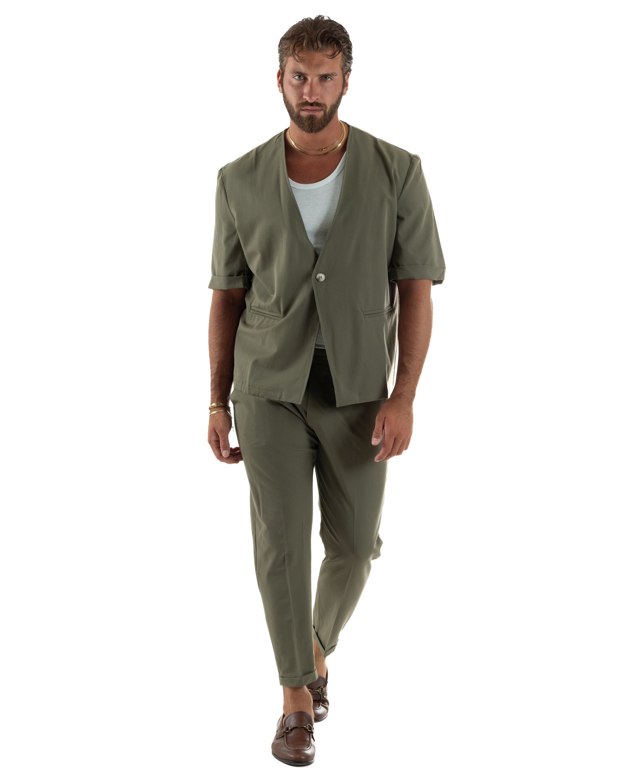 Coordinato uomo completo viscosa regular fit verde GIOSAL-OU2572A