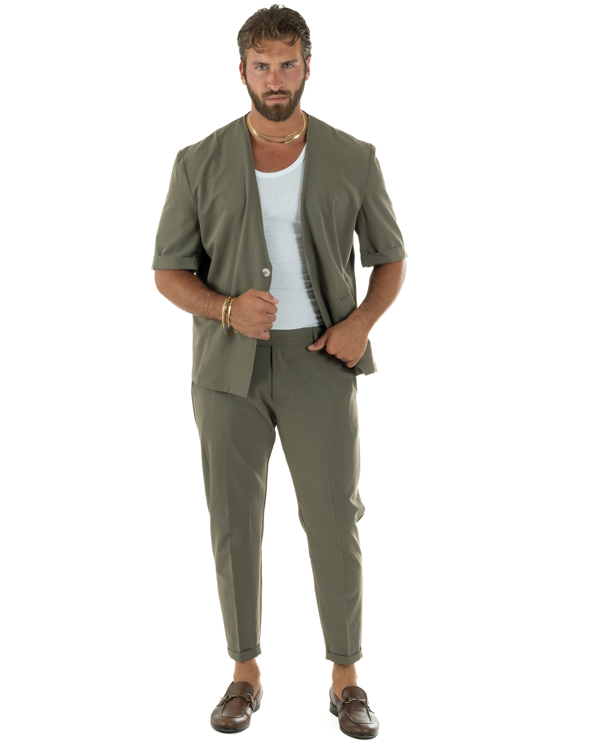 Coordinato uomo completo viscosa regular fit verde GIOSAL-OU2572A