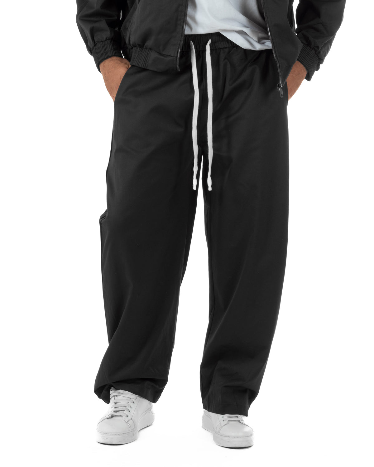 Coordinato tuta uomo tessuto tecnico giacca pantaloni baggy nero GIOSAL-OU2577A
