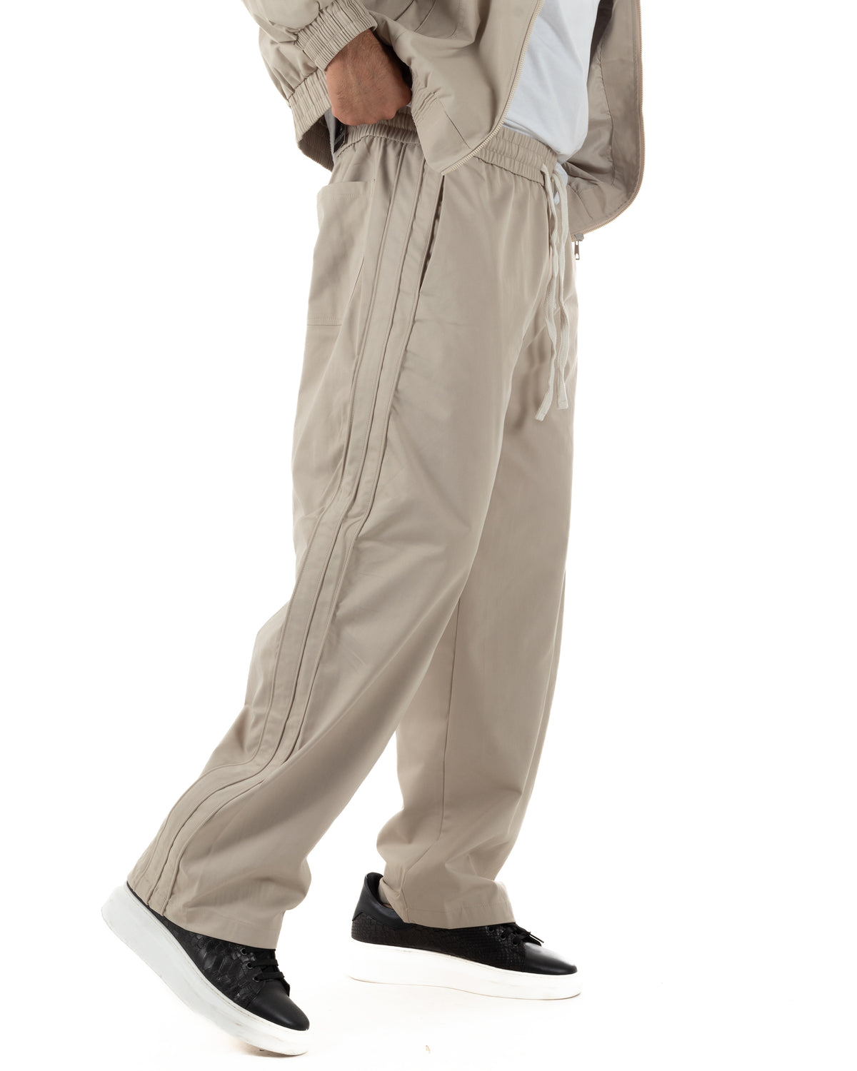 Coordinato tuta uomo tessuto tecnico giacca pantaloni baggy beige GIOSAL-OU2578A