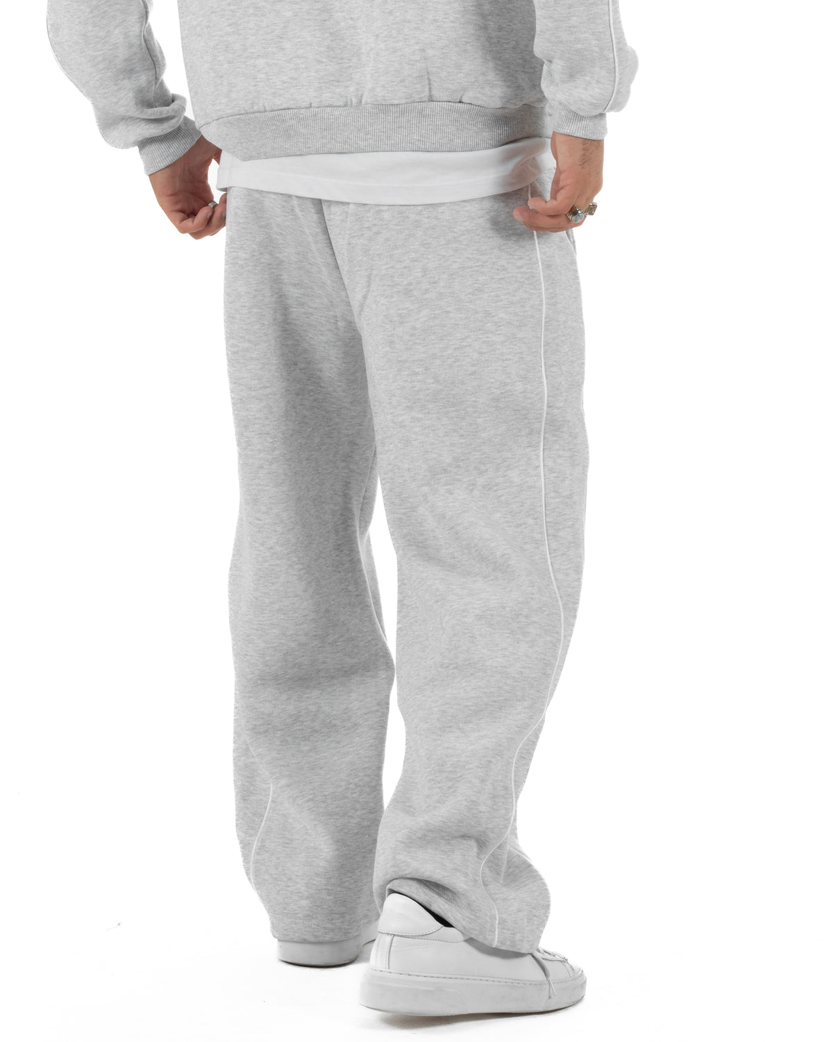 Coordinato tuta uomo oversize collo alto felpa mezza zip pantaloni wide leg grigio GIOSAL-OU2582A