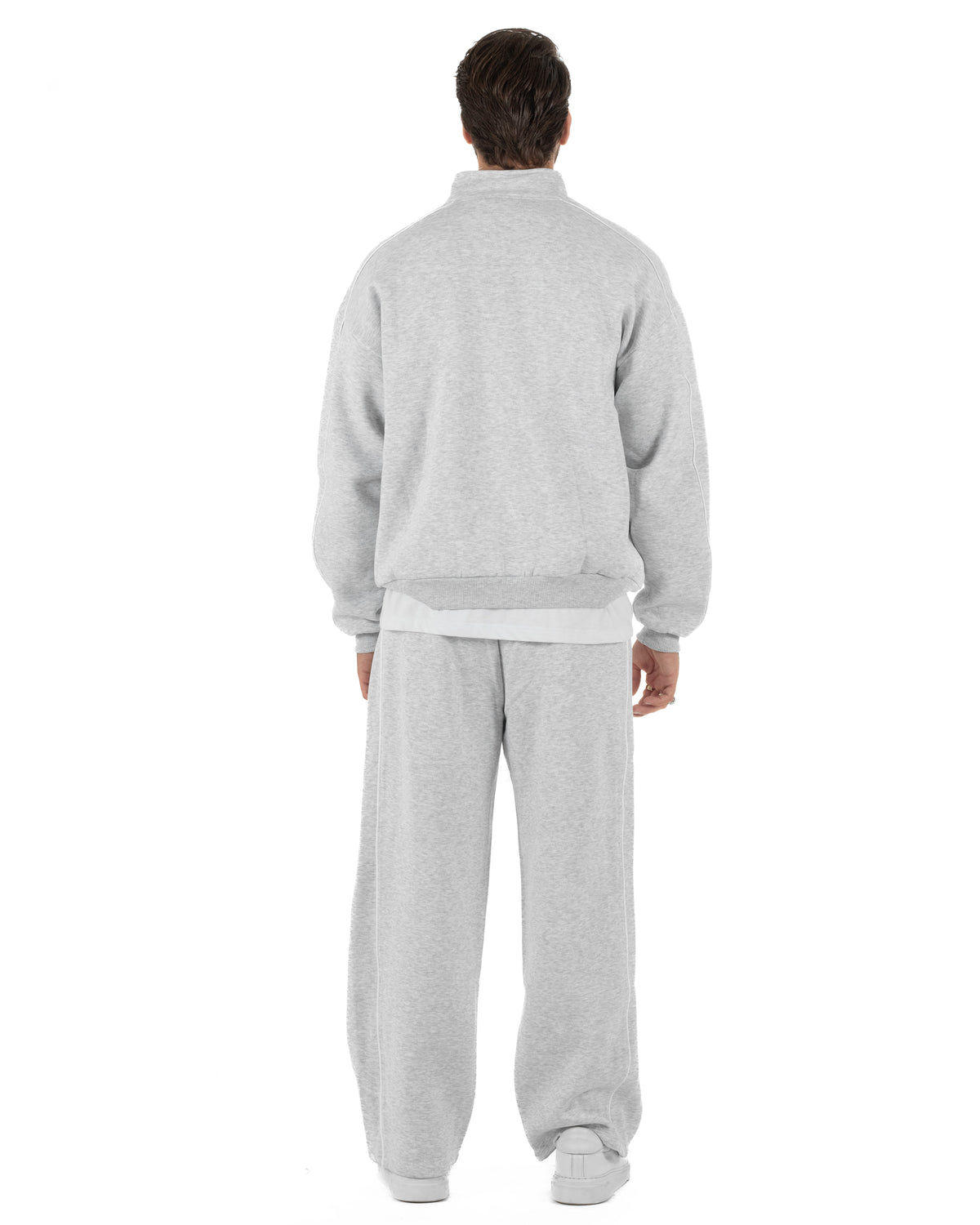 Coordinato tuta uomo oversize collo alto felpa mezza zip pantaloni wide leg grigio GIOSAL-OU2582A