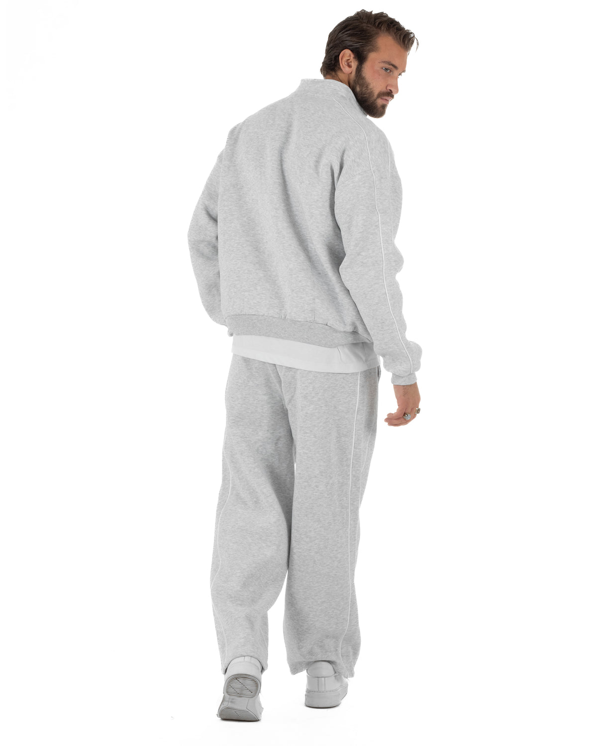 Coordinato tuta uomo oversize collo alto felpa mezza zip pantaloni wide leg grigio GIOSAL-OU2582A