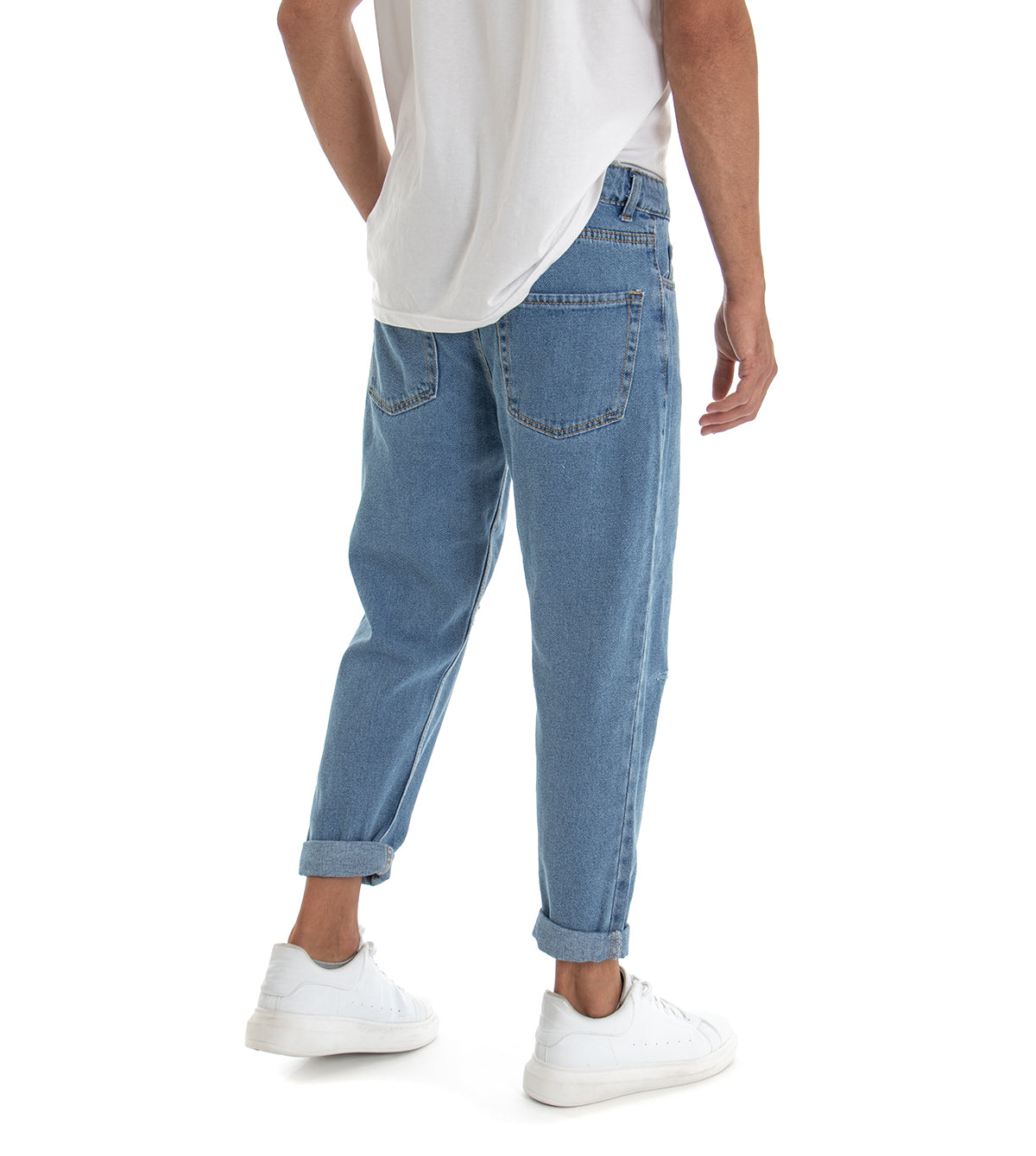 Pantaloni Jeans Uomo Loose Fit Denim Taglio Al Ginocchio Cinque Tasche Casual GIOSAL-P3018A