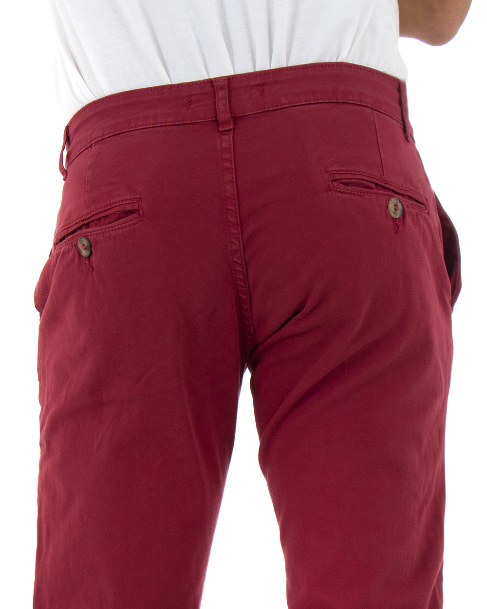 Pantaloni Uomo Slim Cotone Elastico Classico Con Tasca America Basic Bordeaux GIOSAL-P5006A