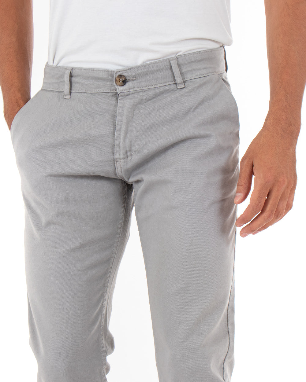 Pantaloni Uomo Slim Cotone Elastico Classico Con Tasca America Basic Grigio Chiaro GIOSAL-P5008A
