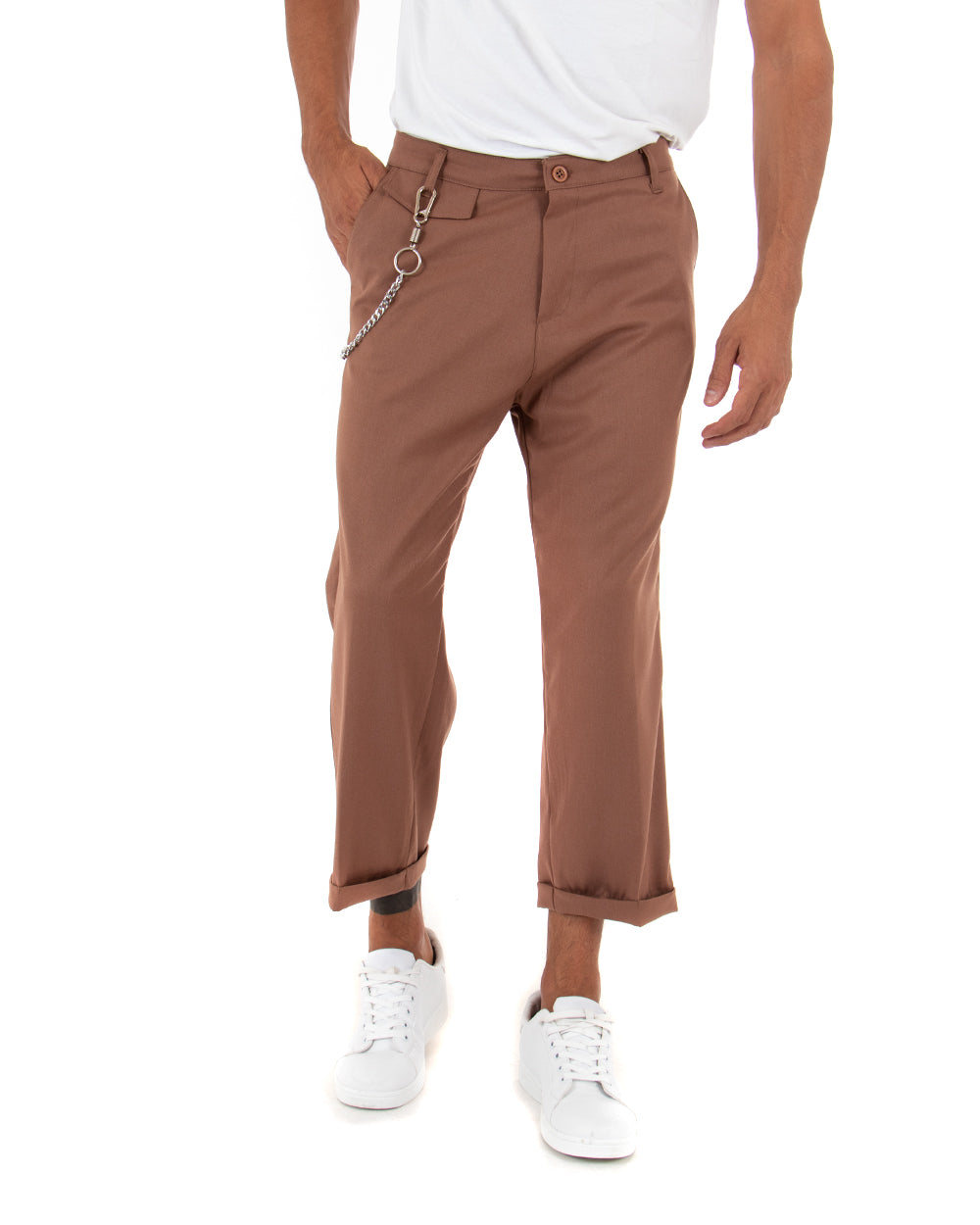 Pantaloni Uomo Tasca America Corto Ampio Boot Cut Taschino Tabacco GIOSAL-P5102A