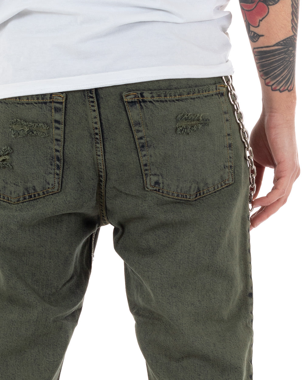 Pantaloni Jeans Uomo Slim Fit Verde Con Rotture Cinque Tasche GIOSAL-P5137A