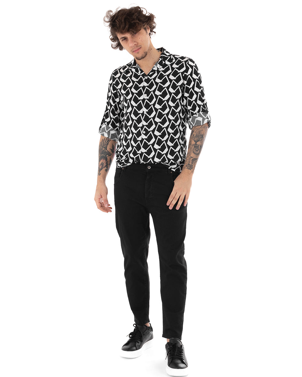 Pantaloni Jeans Uomo Loose Fit Nero Basic Cinque Tasche Casual GIOSAL-P5162A