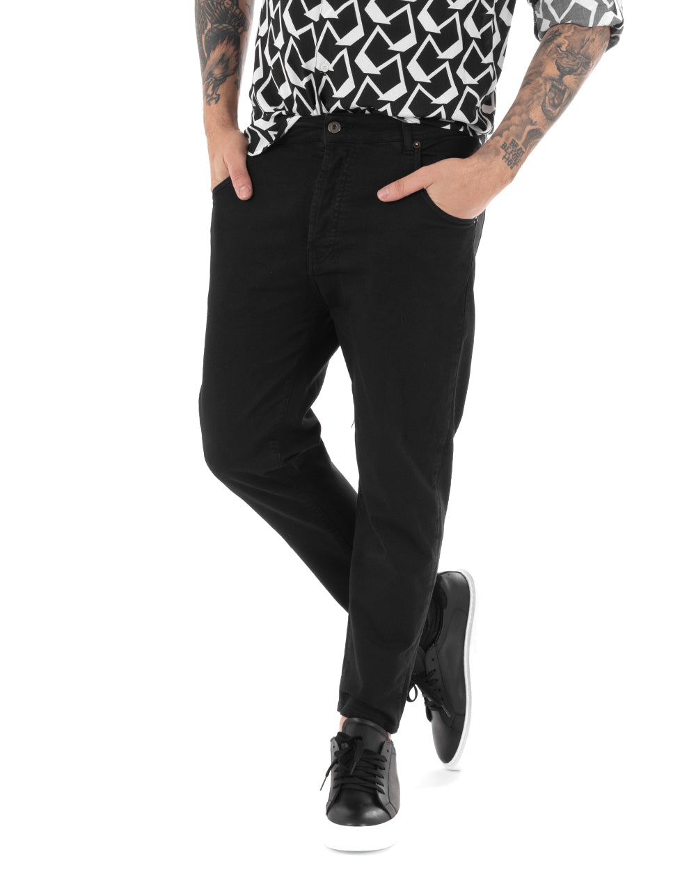 Pantaloni Jeans Uomo Loose Fit Nero Basic Cinque Tasche Casual GIOSAL-P5162A